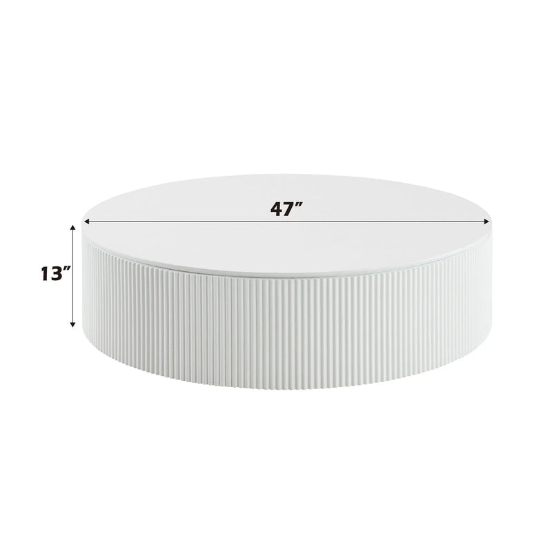 47" White Wood Round Drum Coffee Table Homeroots Living Room