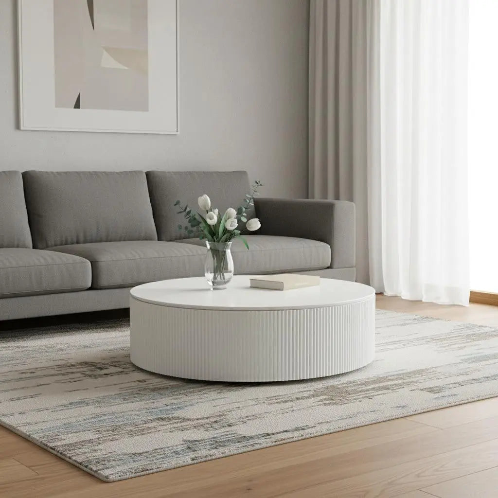 47" White Wood Round Drum Coffee Table Homeroots Living Room