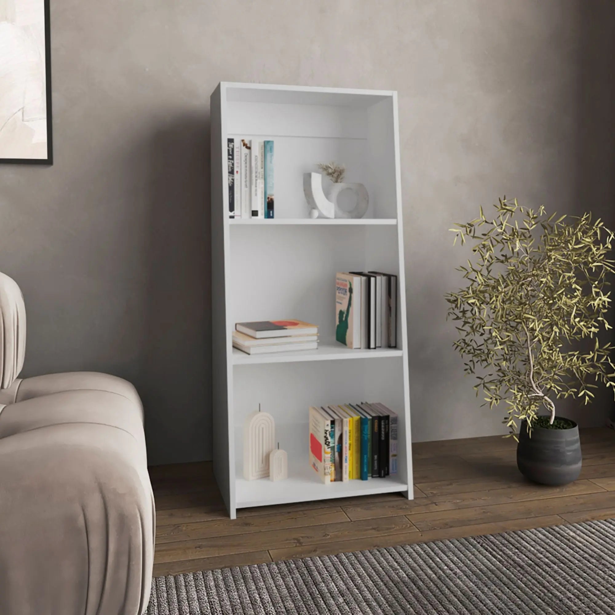 47" White Wood Three Tier Bookcase Homeroots Office