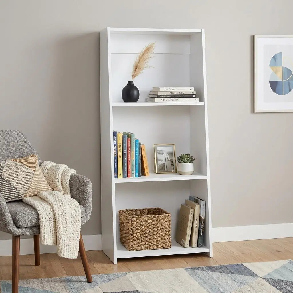 47" White Wood Three Tier Bookcase Homeroots Office