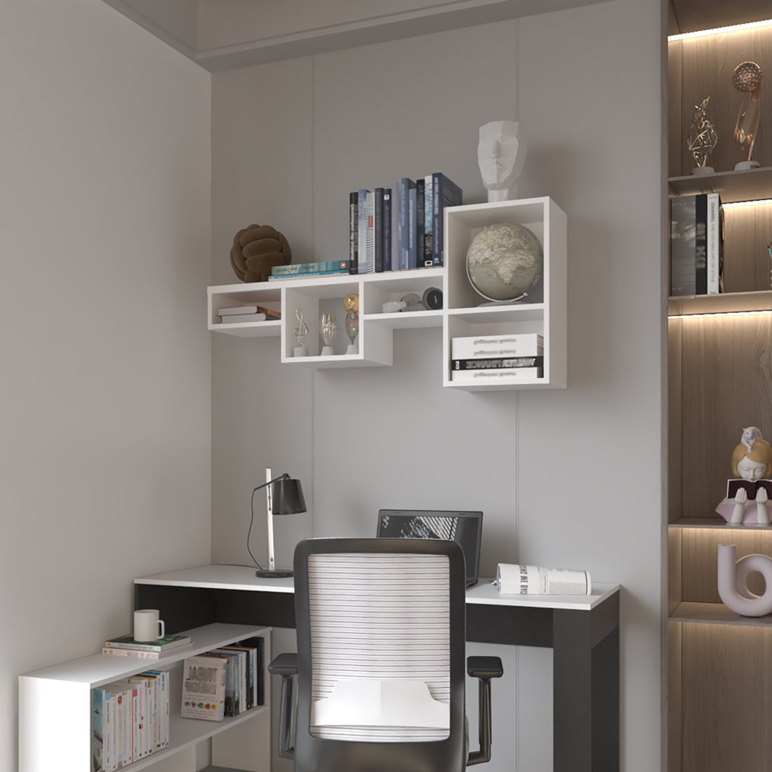 47" White Wood Wall Mounted Cubby Shelf - GreatEagleInc