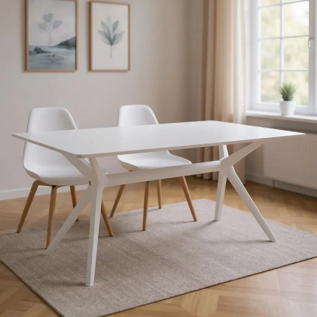 47" White Wood and Heavy Duty Plastic Trestle Base Dining Table Homeroots Kitchen & Dining
