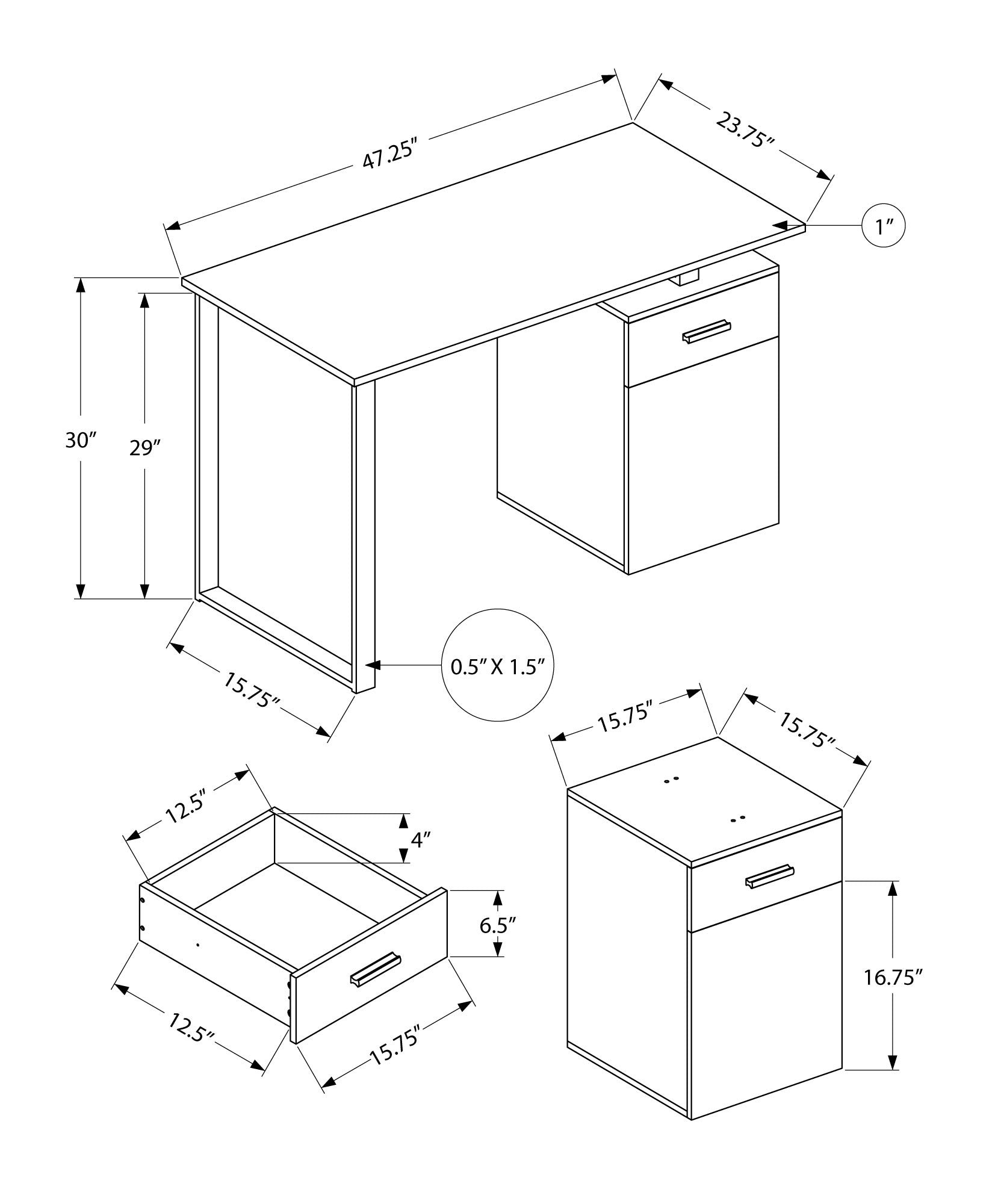 47" White Wood and Metal Sled Computer Desk Homeroots Office