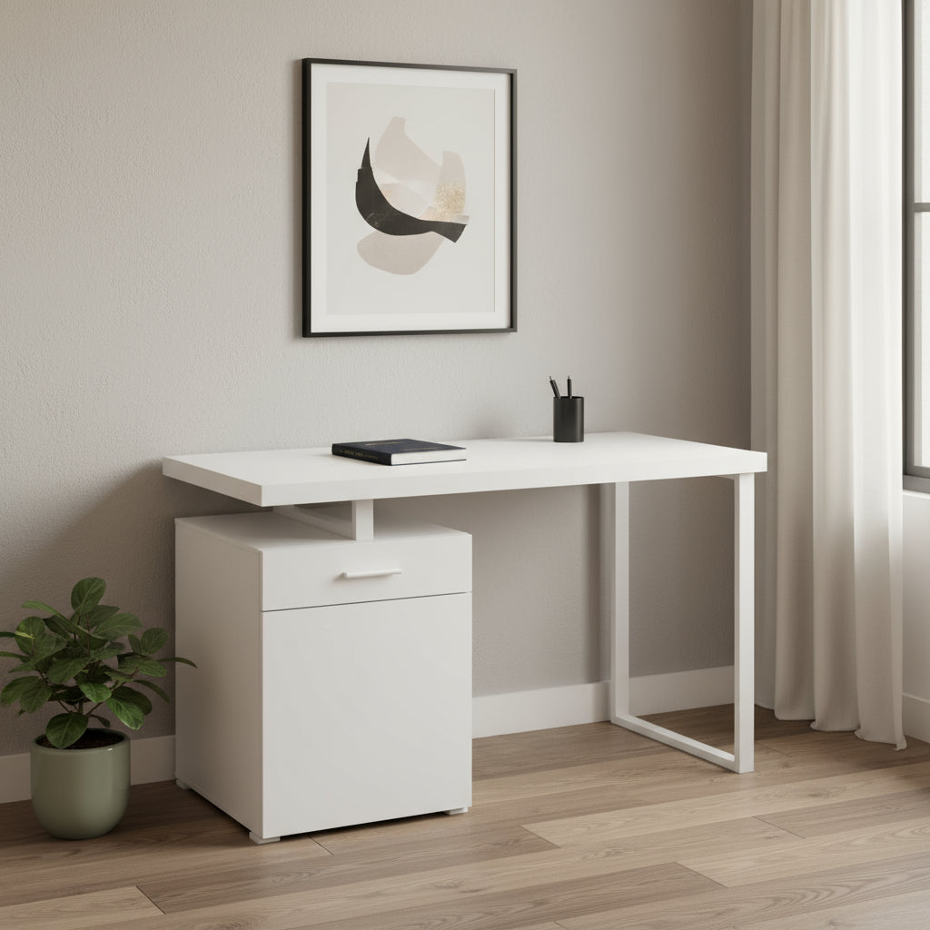 47" White Wood and Metal Sled Computer Desk Homeroots Office