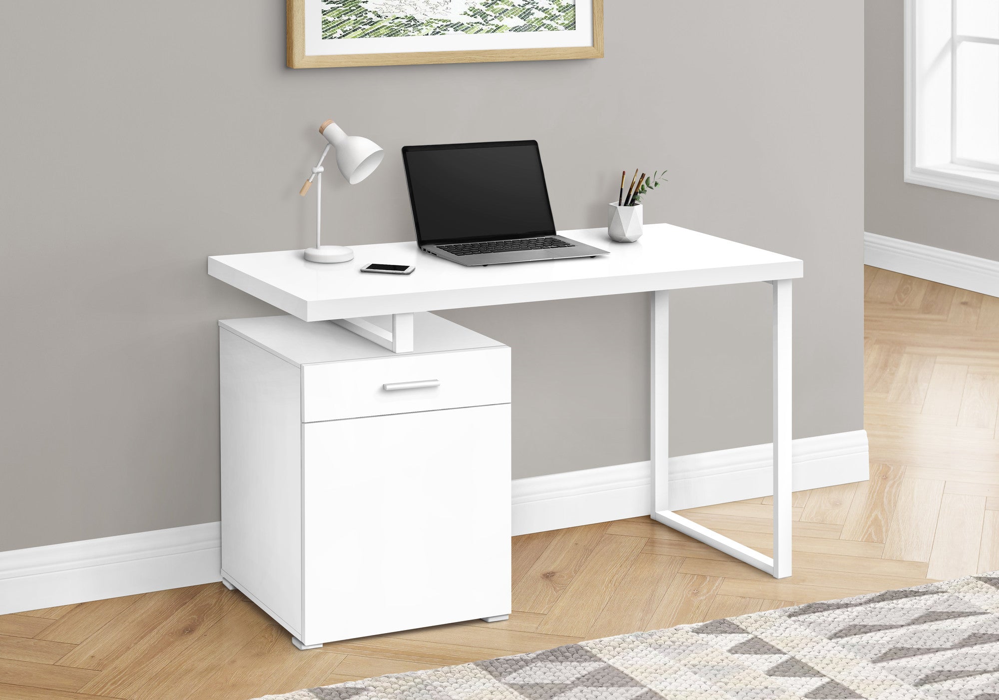 47" White Wood and Metal Sled Computer Desk Homeroots Office