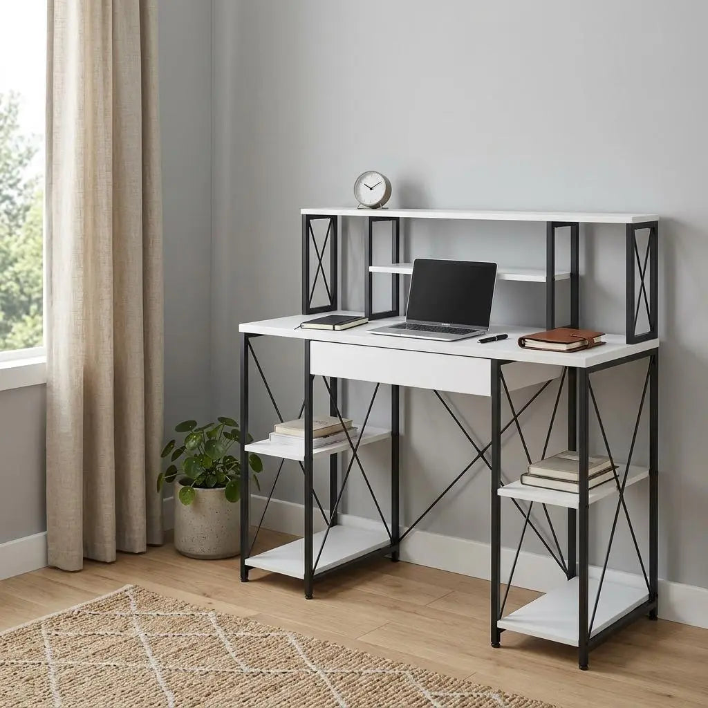 47" White and Black Computer Desk Homeroots Office