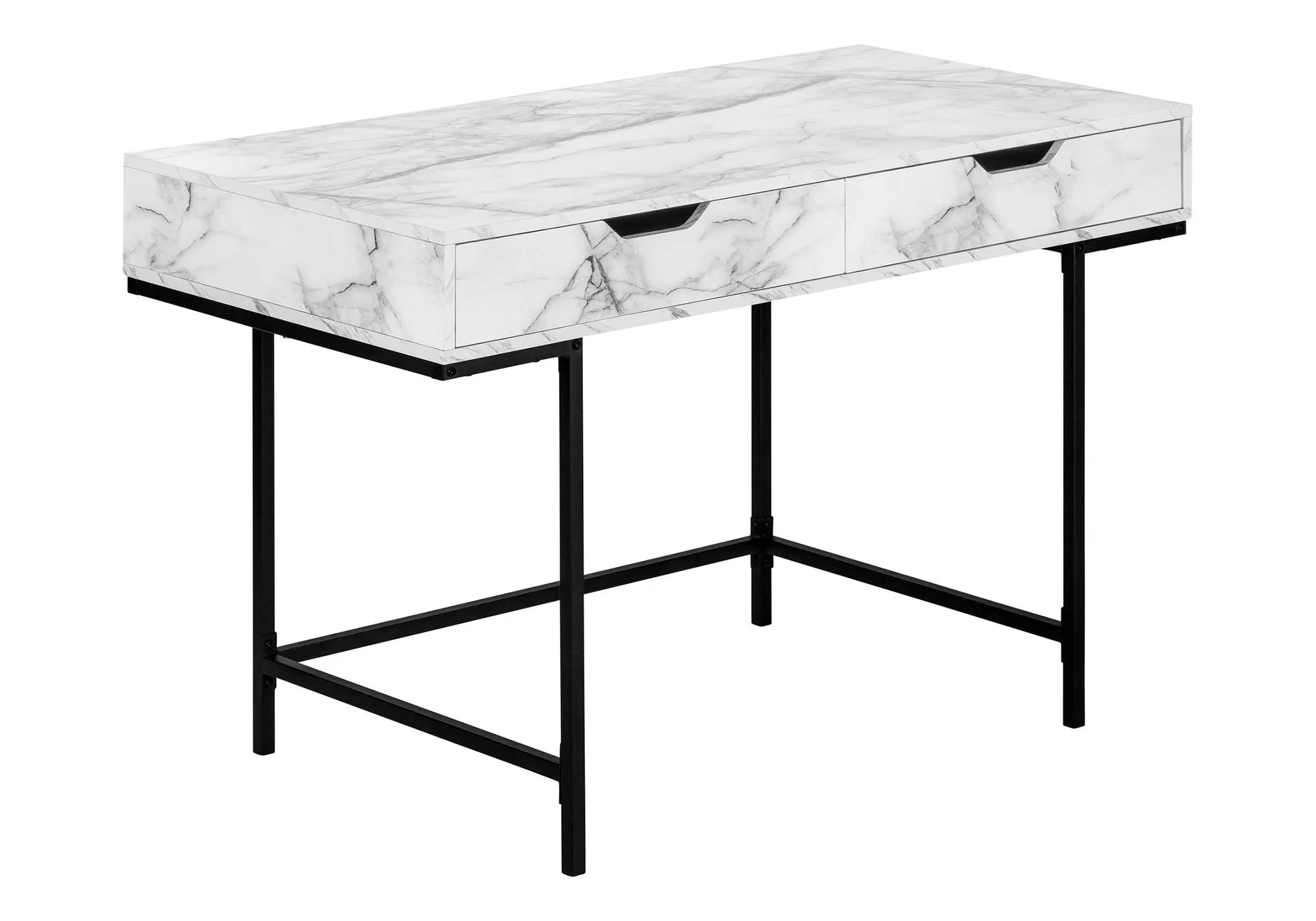 47" White and Black Wood and Metal H-Shape Computer Desk With Two Drawers Homeroots Office