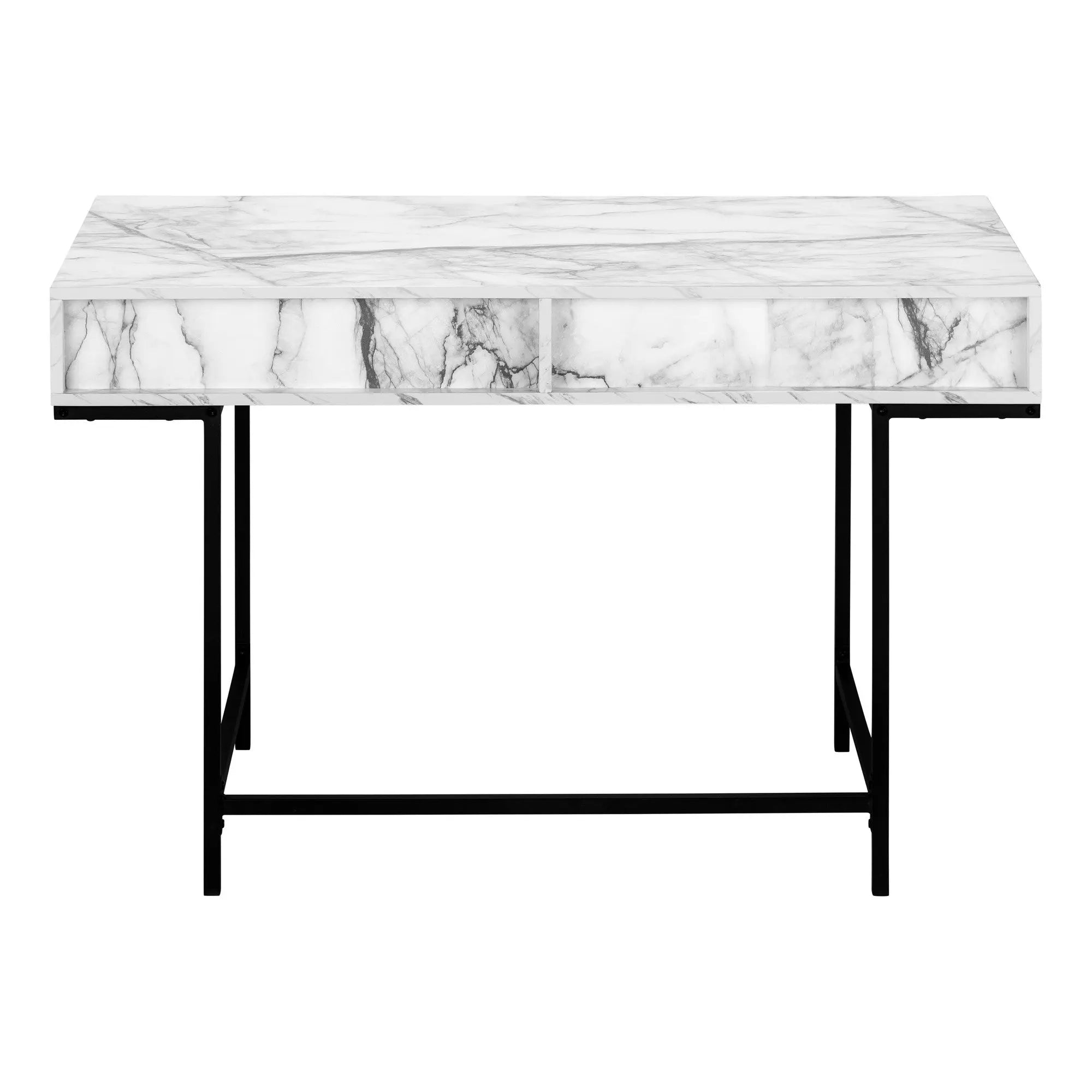 47" White and Black Wood and Metal H-Shape Computer Desk With Two Drawers Homeroots Office