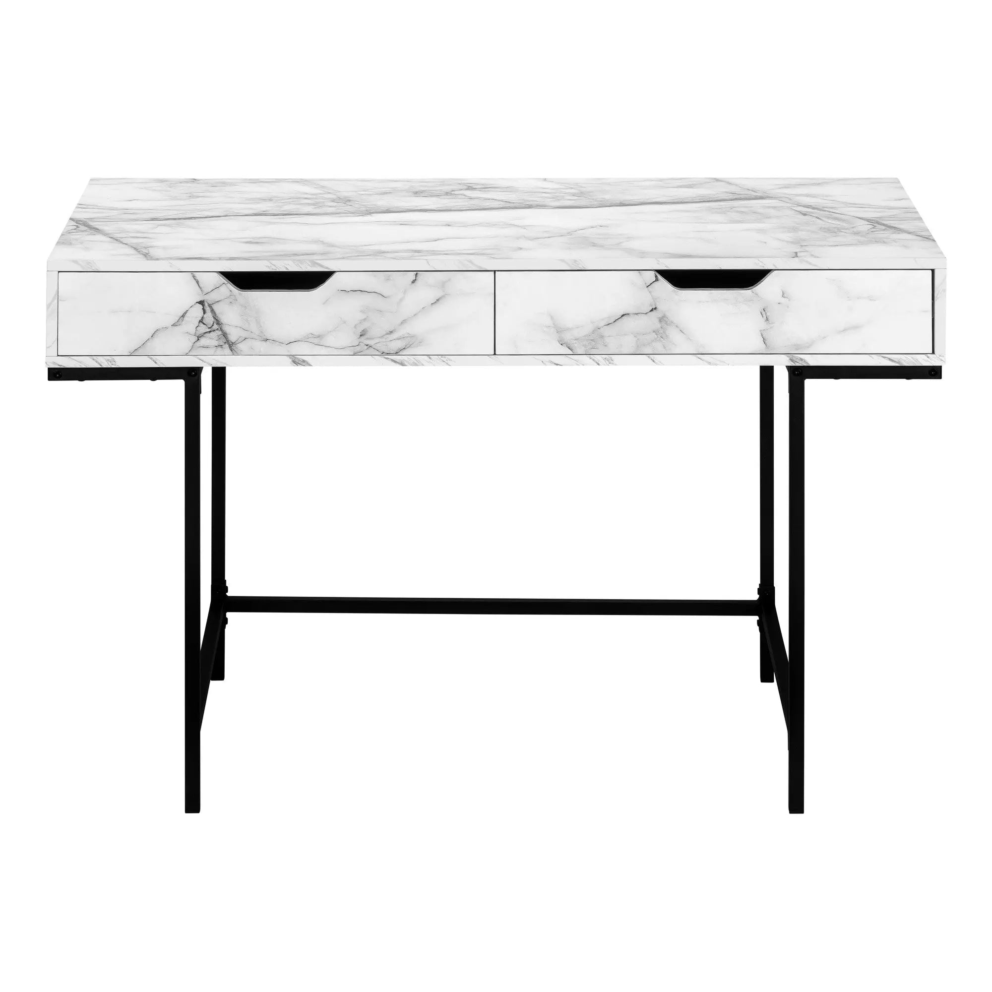 47" White and Black Wood and Metal H-Shape Computer Desk With Two Drawers Homeroots Office