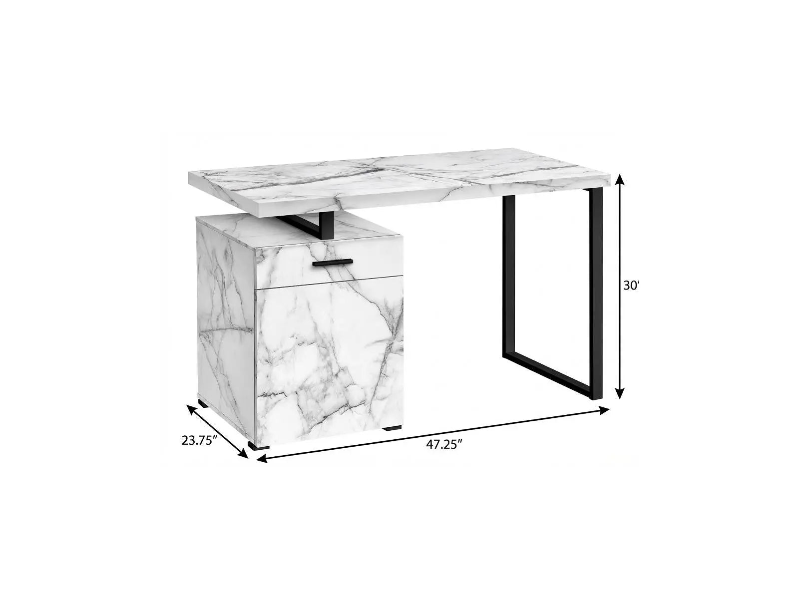 47" White and Black Wood and Metal Sled Computer Desk Homeroots Office