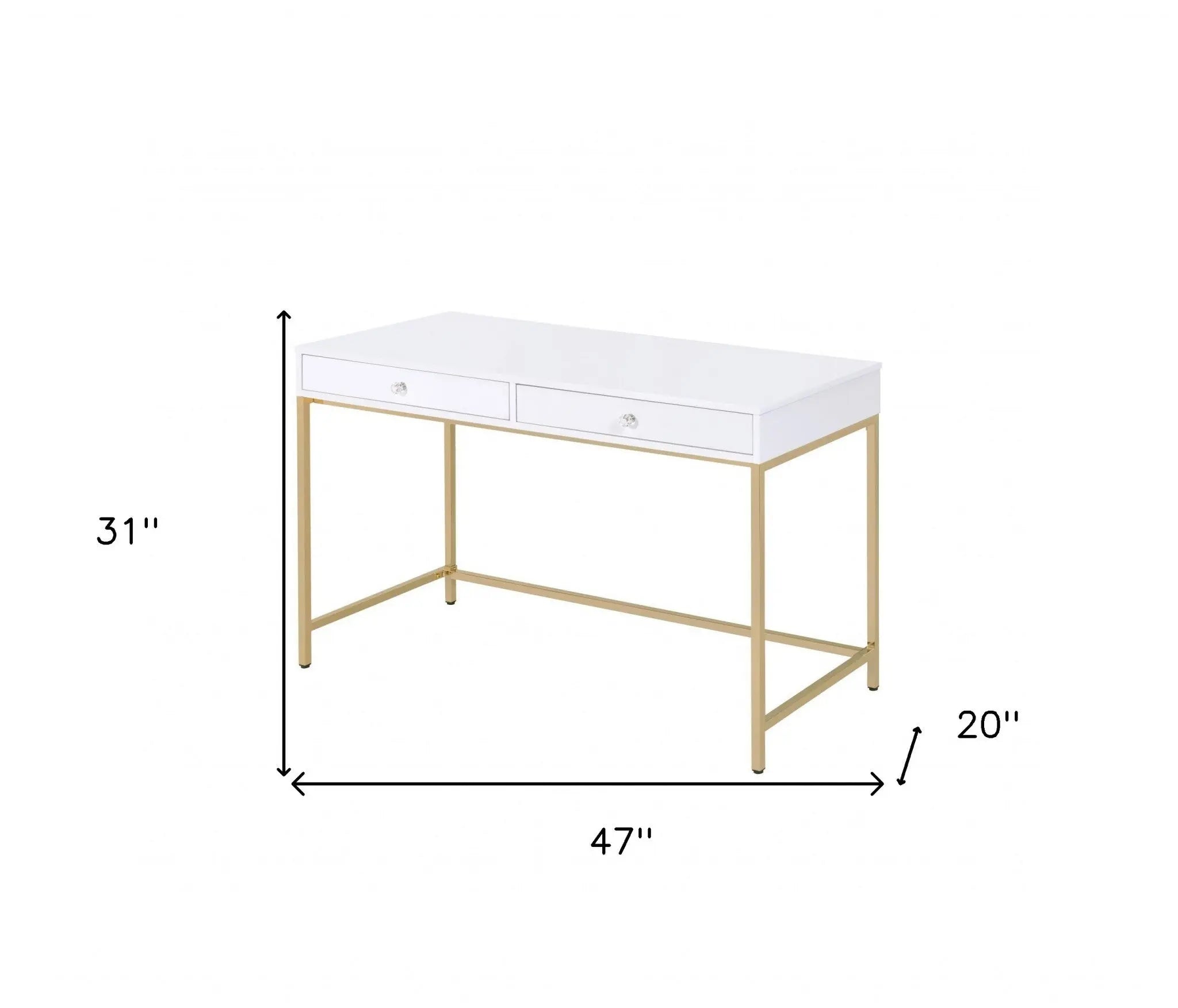 47" White and Gold Computer Desk With Two Drawers - GreatEagleInc