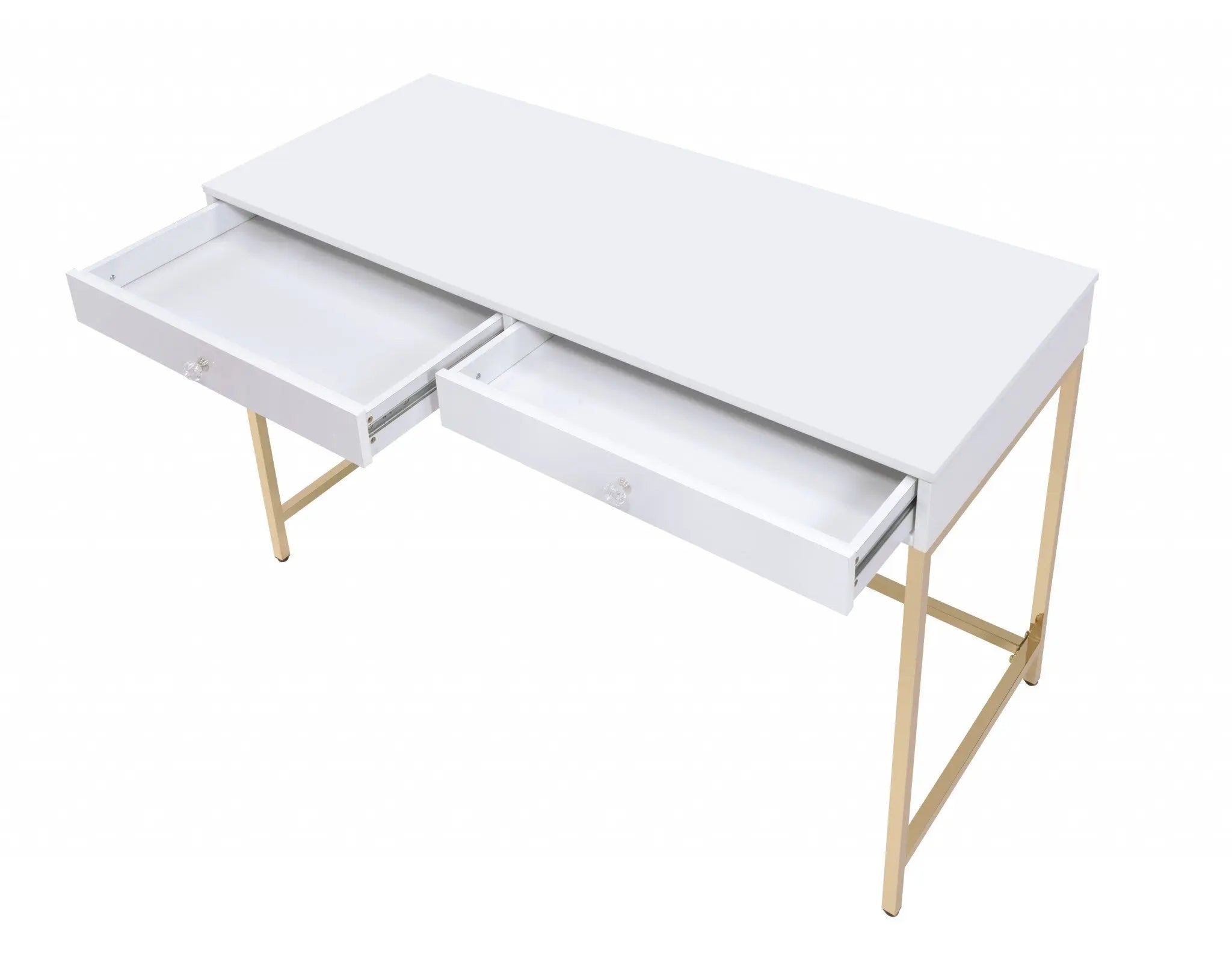 47" White and Gold Computer Desk With Two Drawers - GreatEagleInc