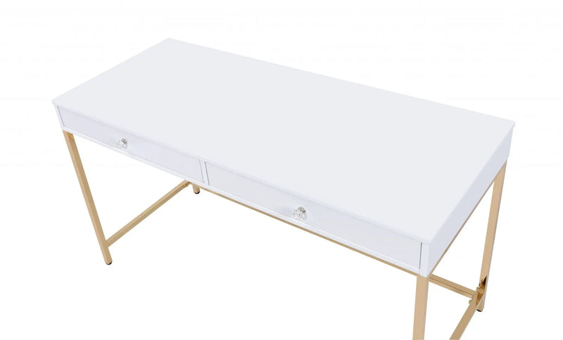 47" White and Gold Computer Desk With Two Drawers - GreatEagleInc