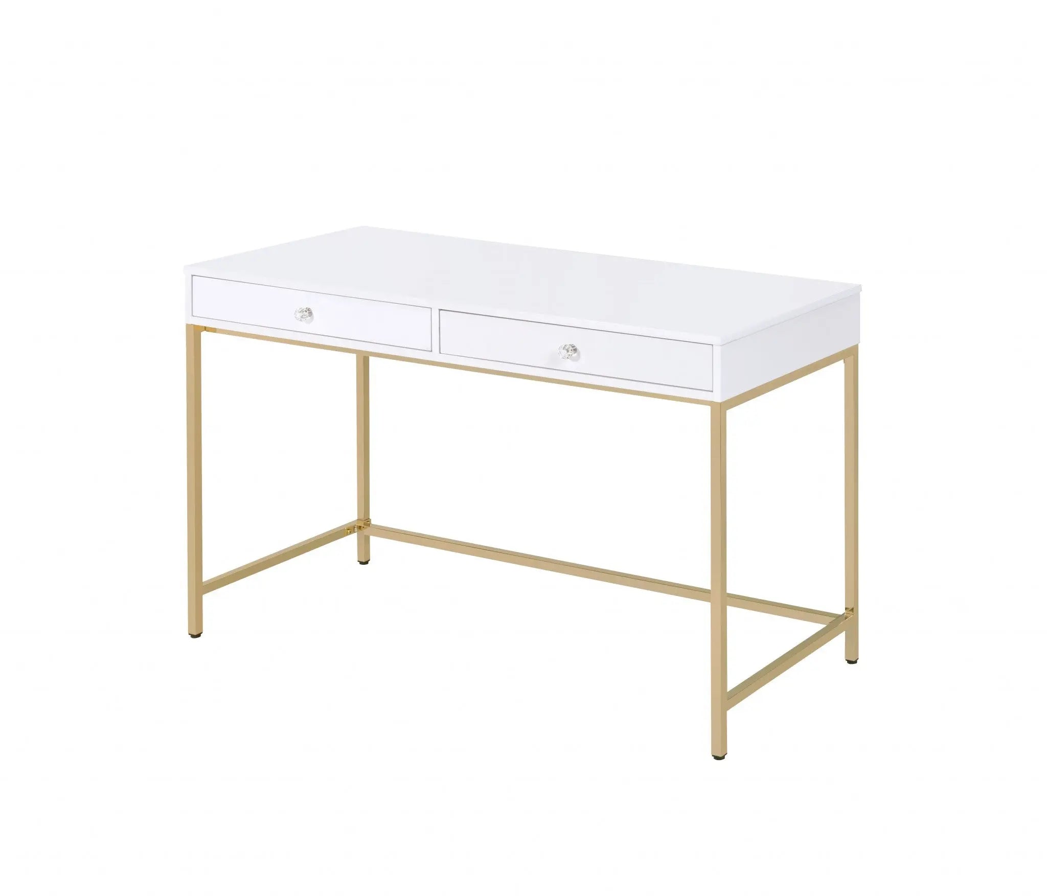 47" White and Gold Computer Desk With Two Drawers - GreatEagleInc