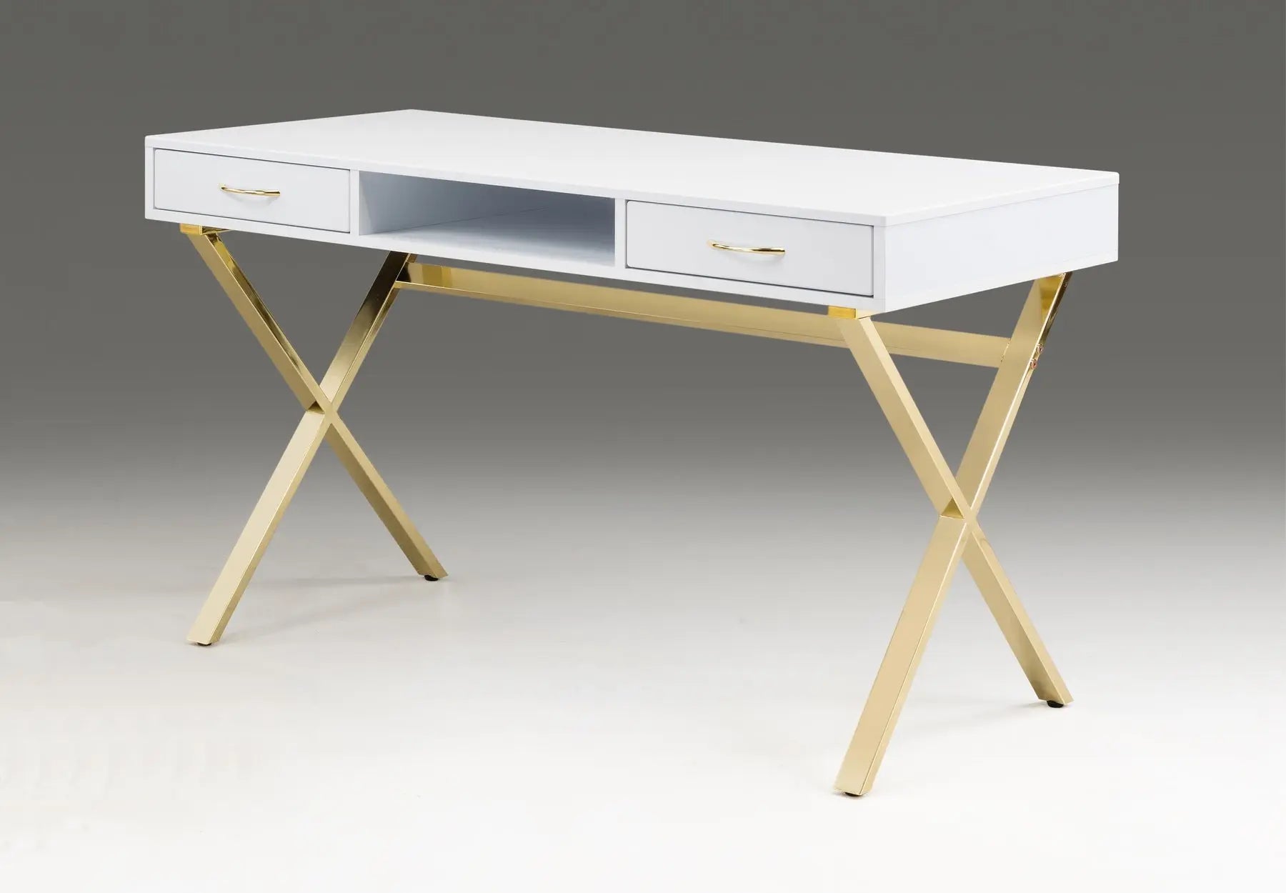 47" White and Gold Wood and Metal Computer Desk With Two Drawers Homeroots Office