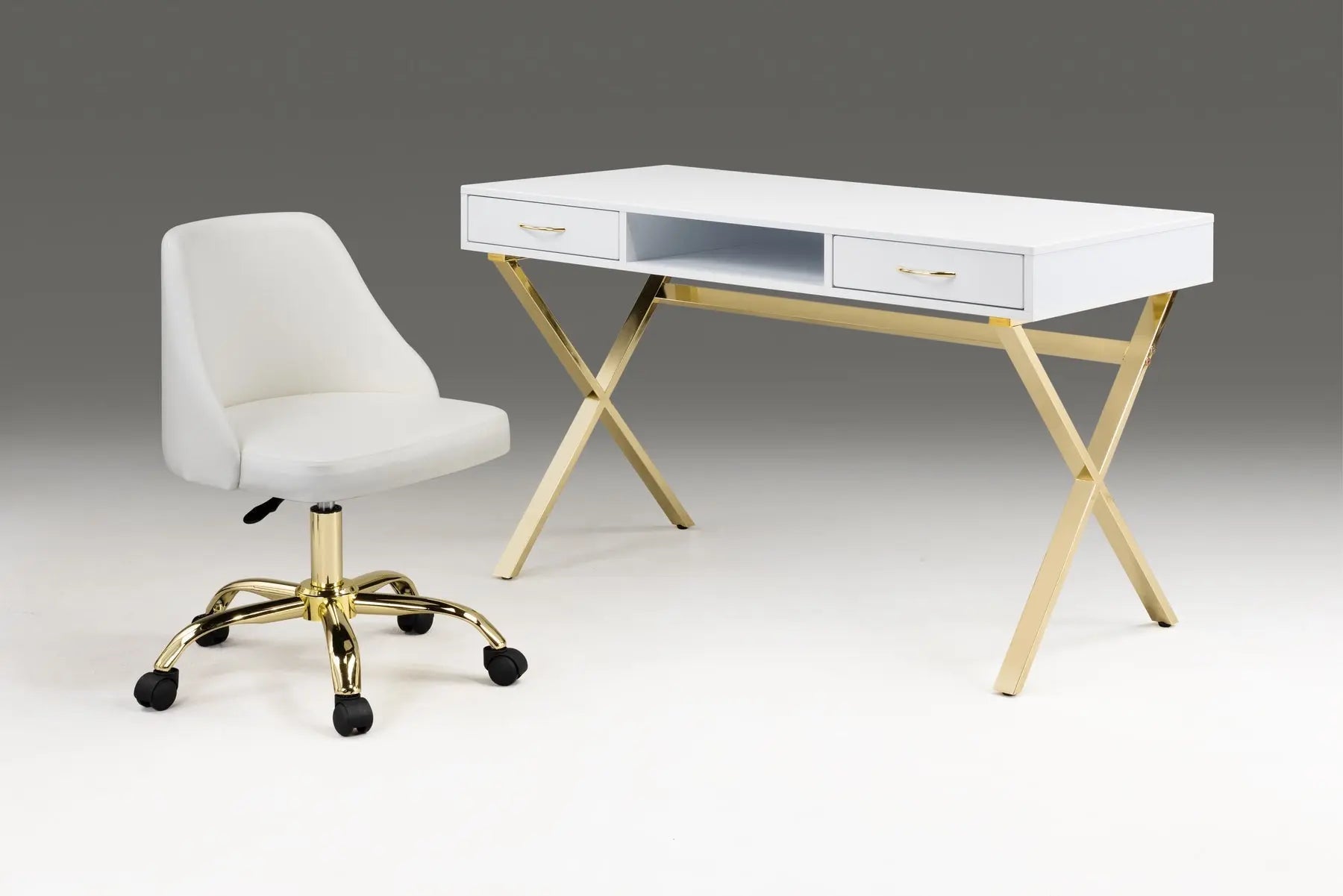 47" White and Gold Wood and Metal Computer Desk With Two Drawers Homeroots Office