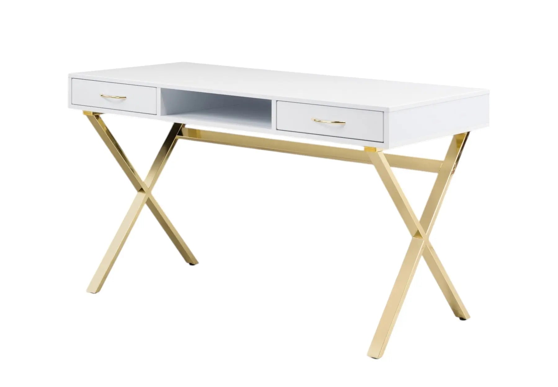 47" White and Gold Wood and Metal Computer Desk With Two Drawers Homeroots Office