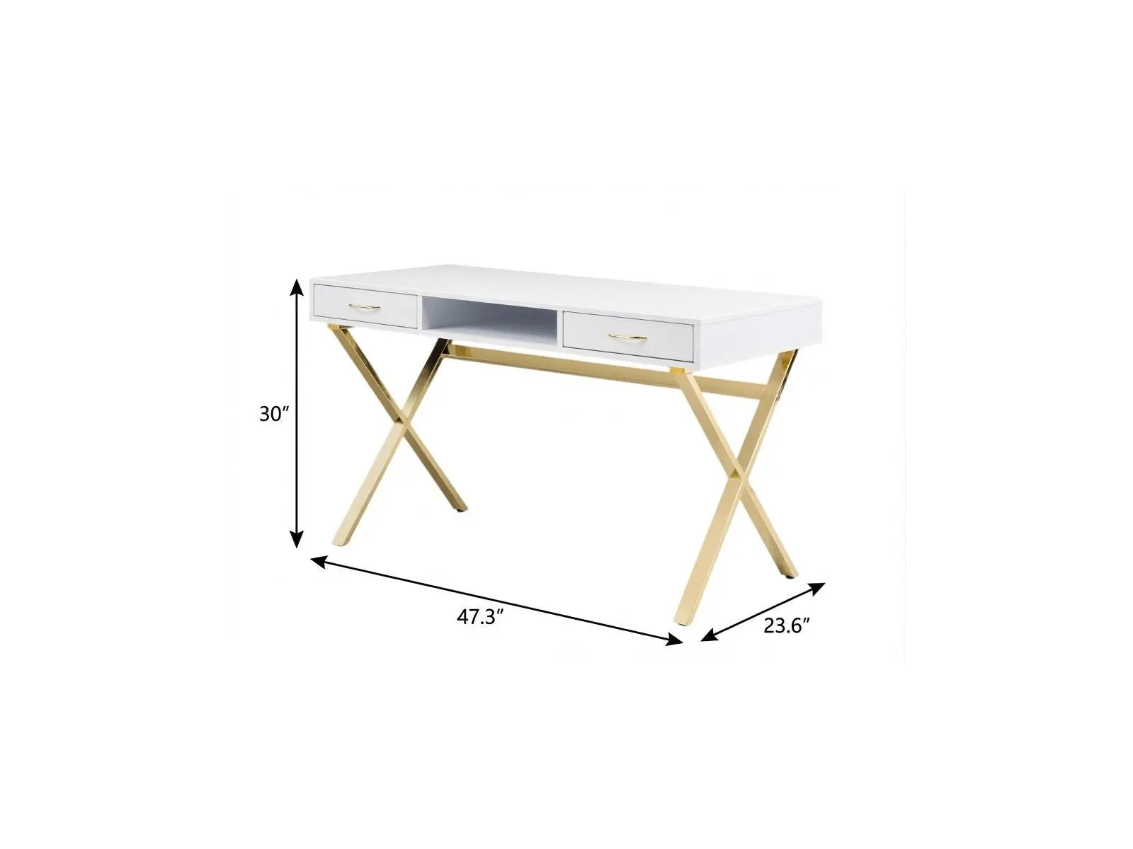 47" White and Gold Wood and Metal Computer Desk With Two Drawers Homeroots Office