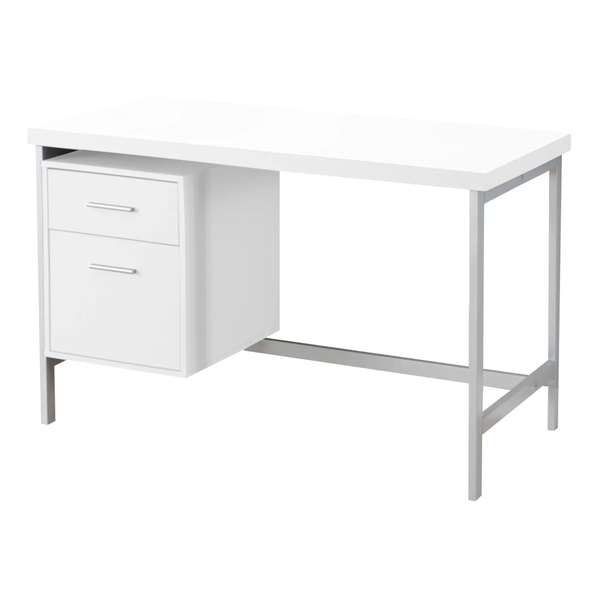 24" White and Silver Computer Desk With Two Drawers - GreatEagleInc