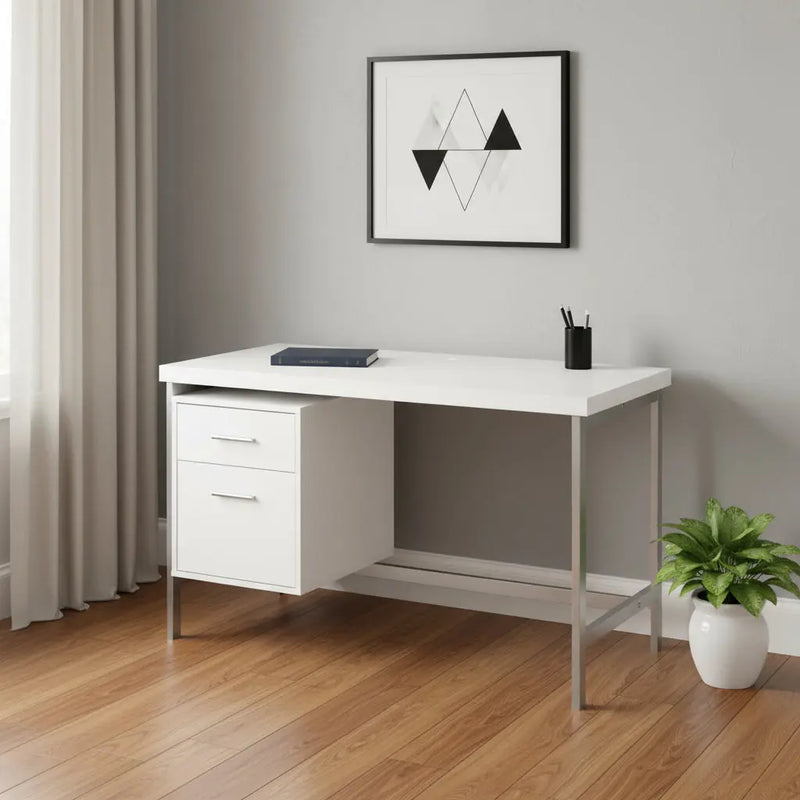 24" White and Silver Computer Desk With Two Drawers - GreatEagleInc