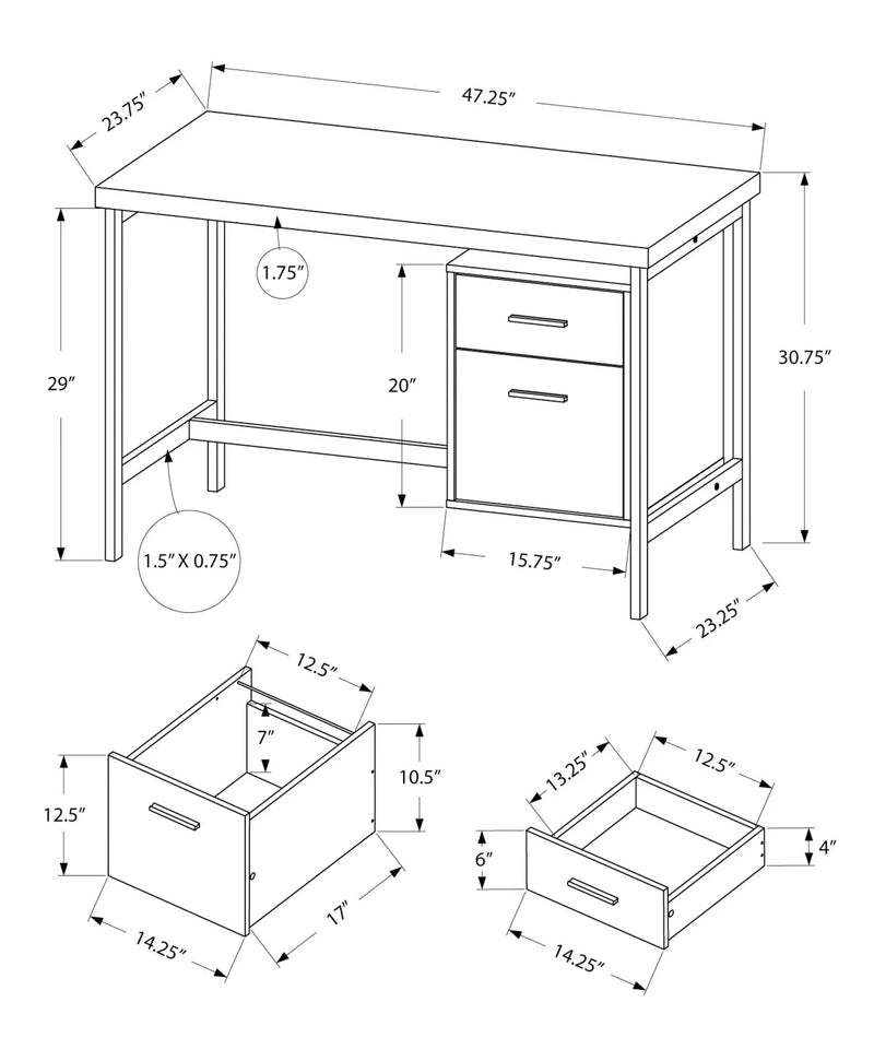 24" White and Silver Computer Desk With Two Drawers - GreatEagleInc