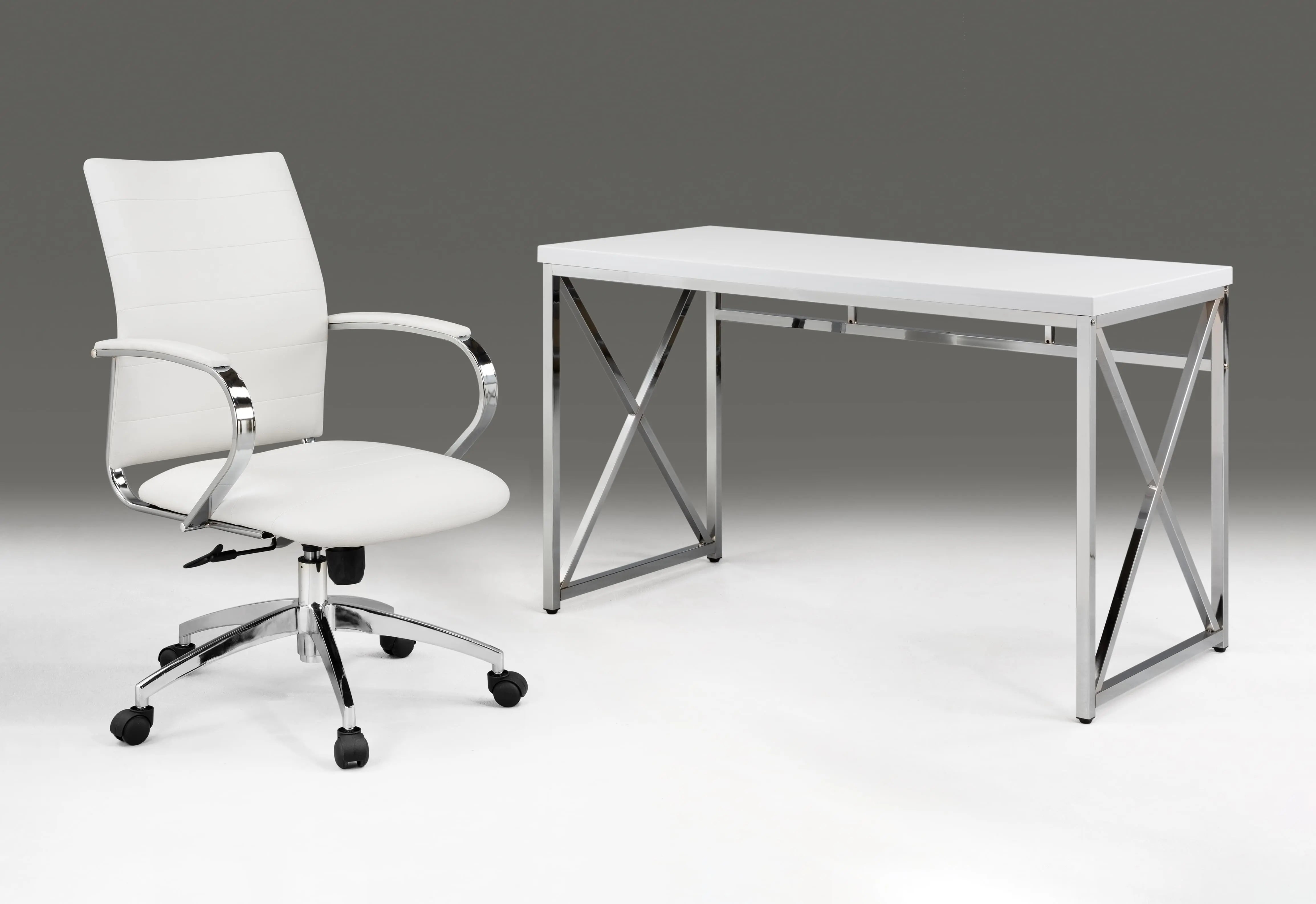 47" White and Silver Wood and Metal Computer Desk Homeroots Office