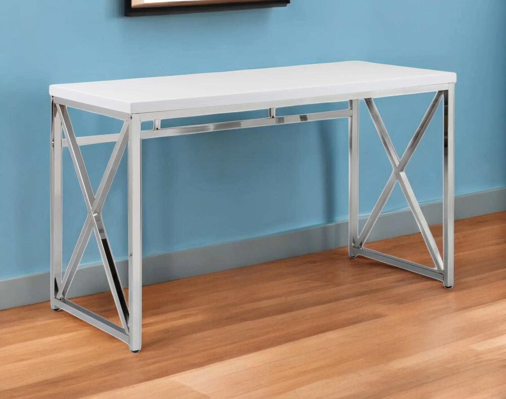 47" White and Silver Wood and Metal Computer Desk Homeroots Office
