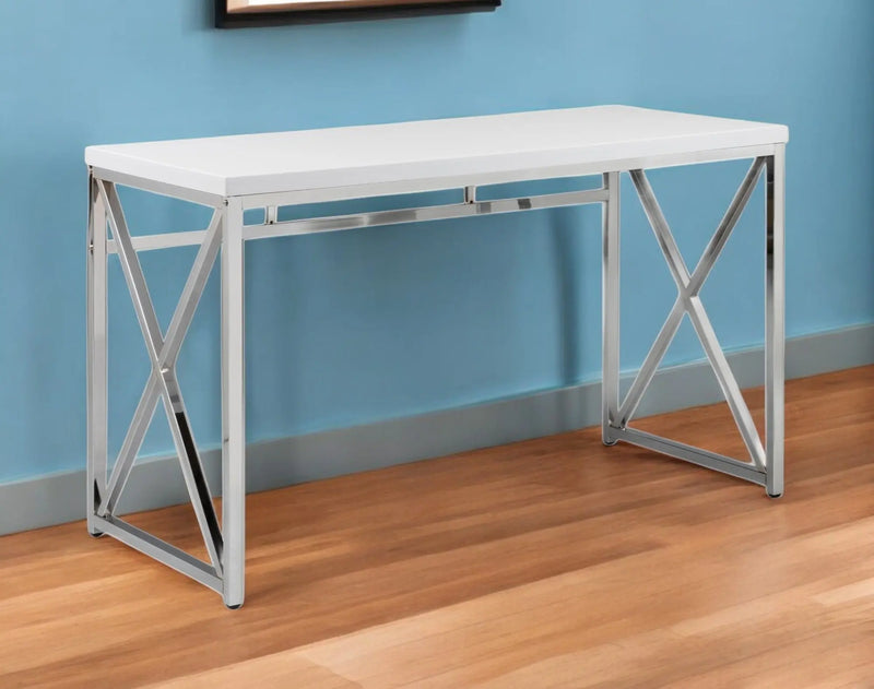47" White and Silver Wood and Metal Computer Desk Homeroots Office