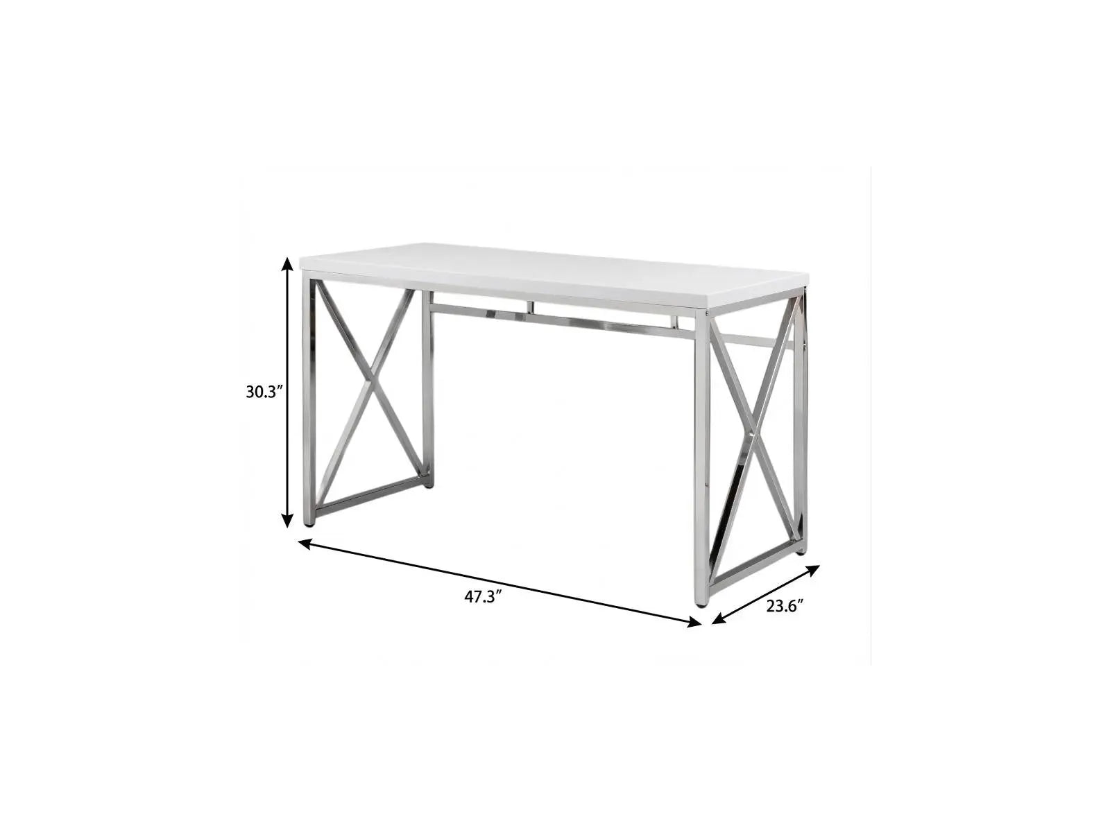 47" White and Silver Wood and Metal Computer Desk Homeroots Office