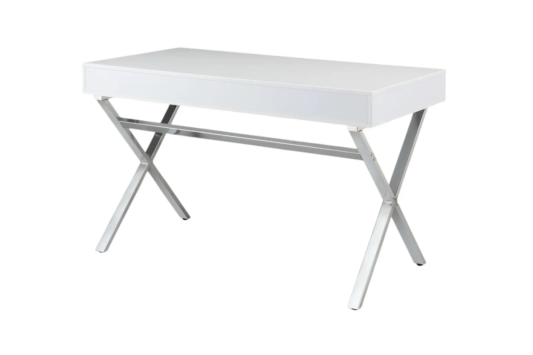 47" White and Silver Wood and Metal Computer Desk With Two Drawers Homeroots Office