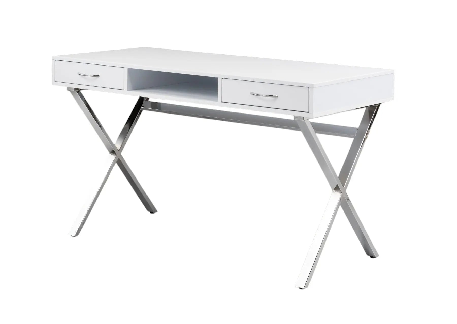 47" White and Silver Wood and Metal Computer Desk With Two Drawers Homeroots Office