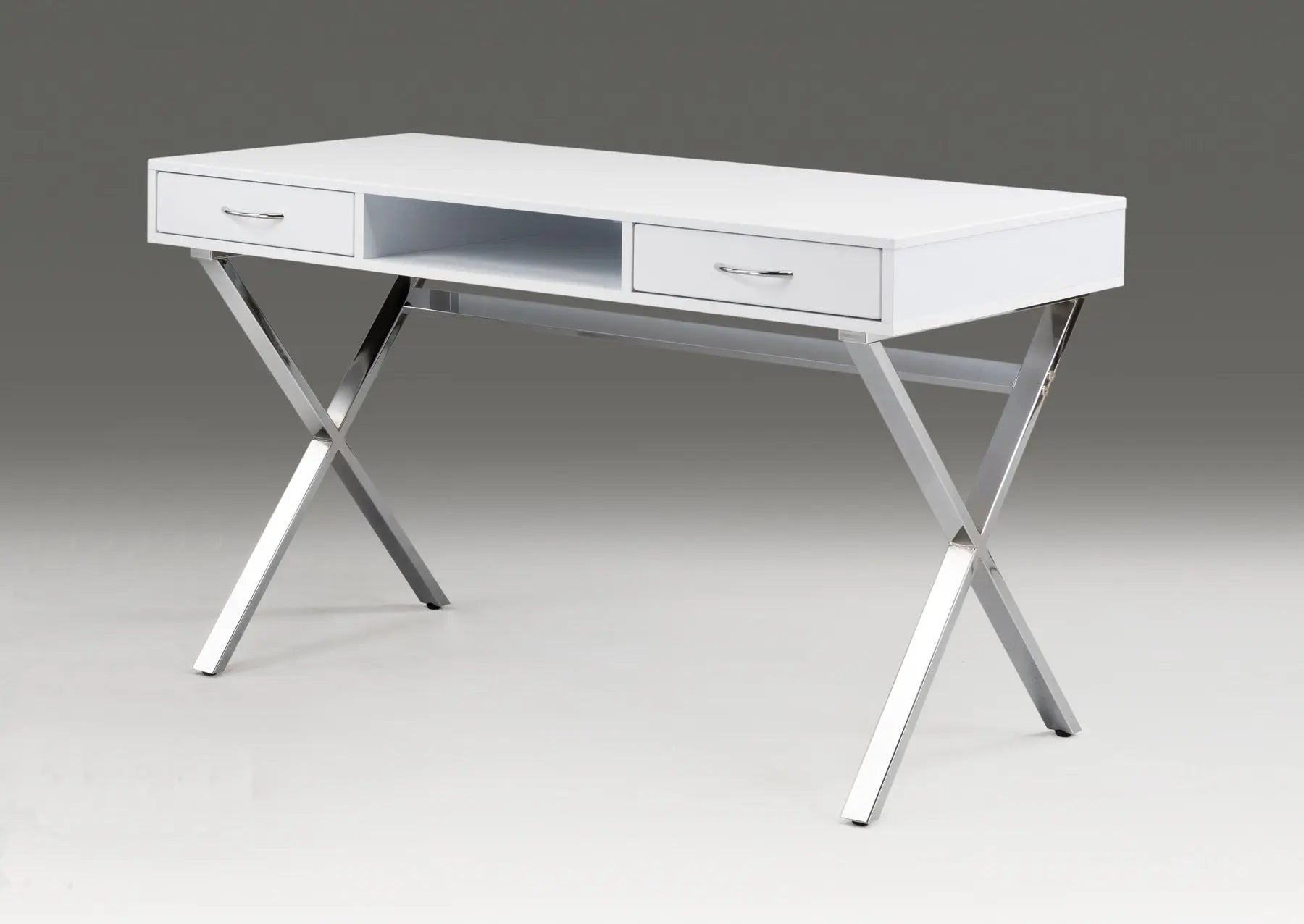 47" White and Silver Wood and Metal Computer Desk With Two Drawers Homeroots Office