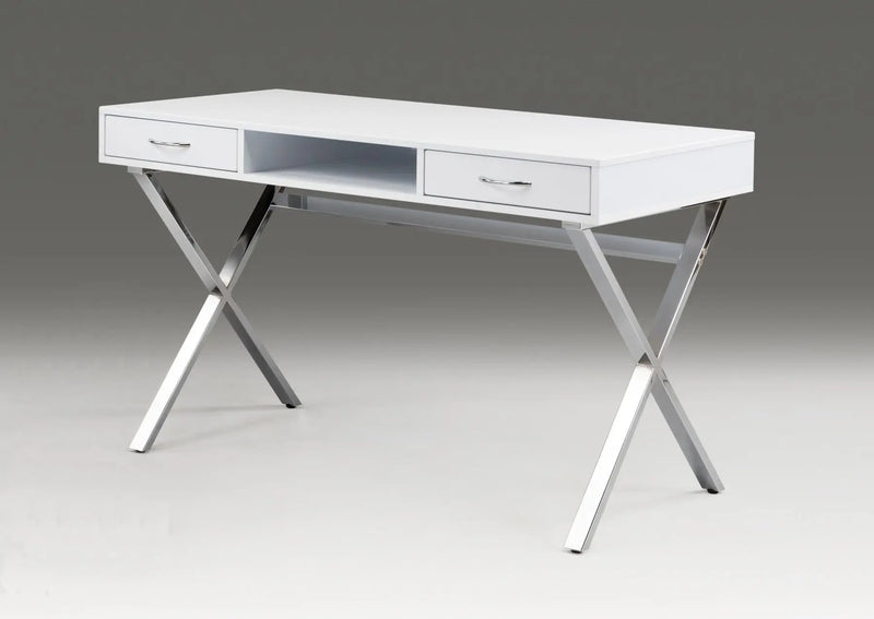 47" White and Silver Wood and Metal Computer Desk With Two Drawers Homeroots Office