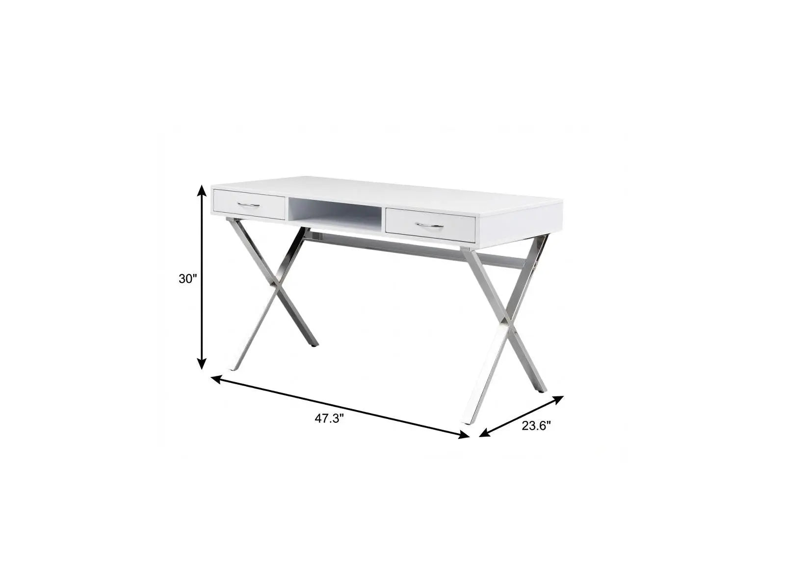 47" White and Silver Wood and Metal Computer Desk With Two Drawers Homeroots Office