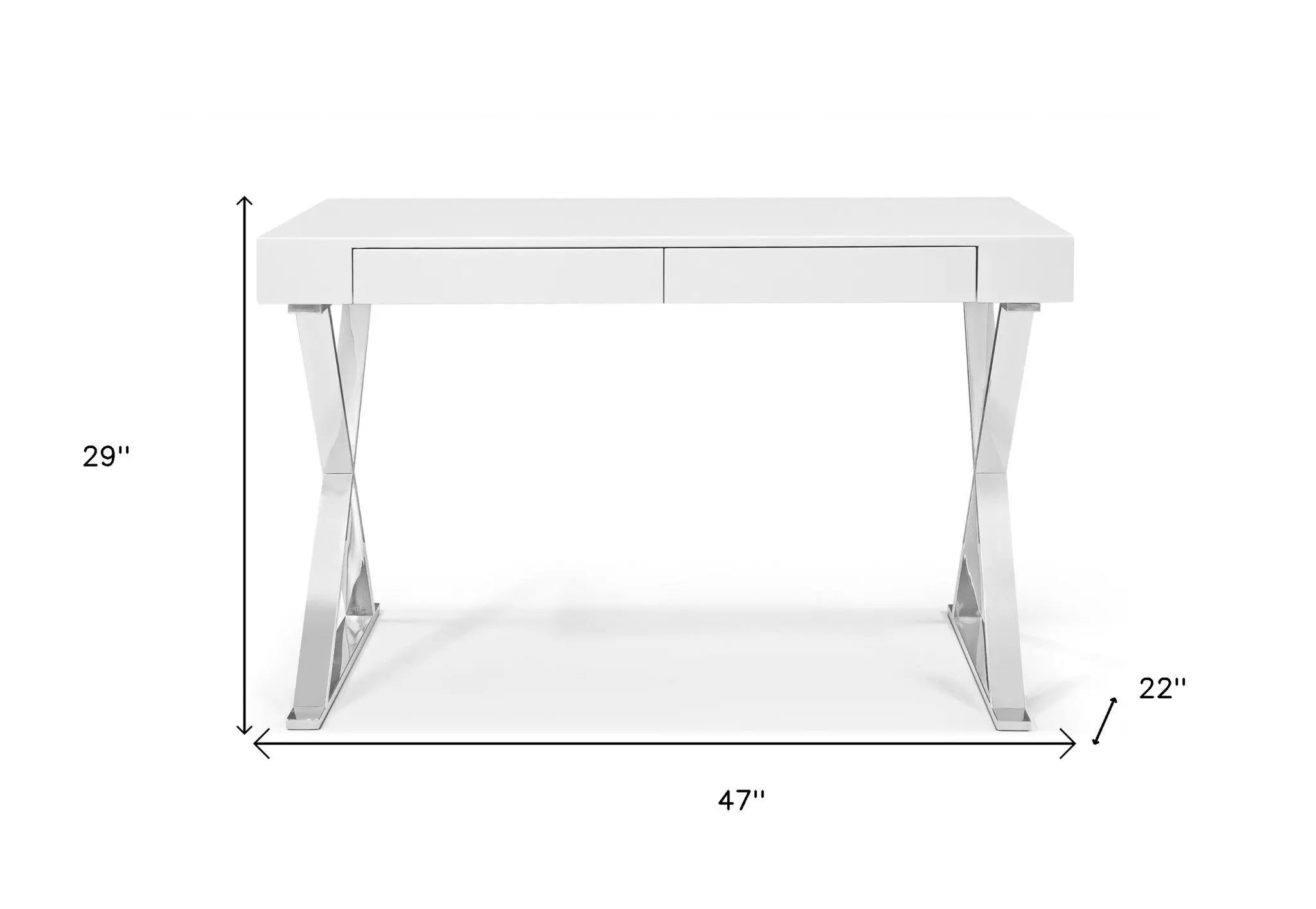 47" White and Silver Writing Desk With Two Drawers Homeroots Office