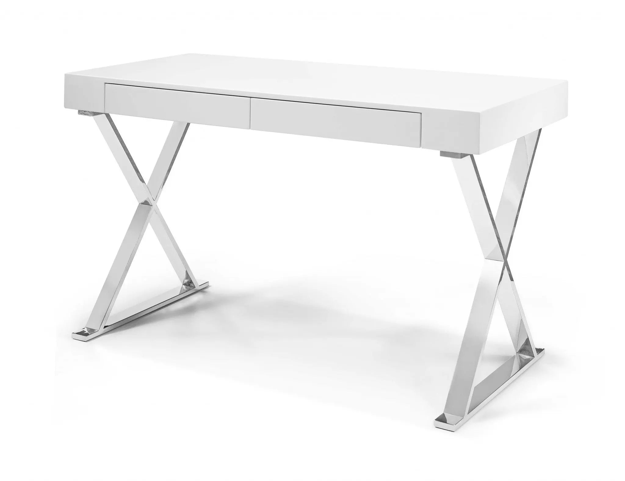 47" White and Silver Writing Desk With Two Drawers Homeroots Office