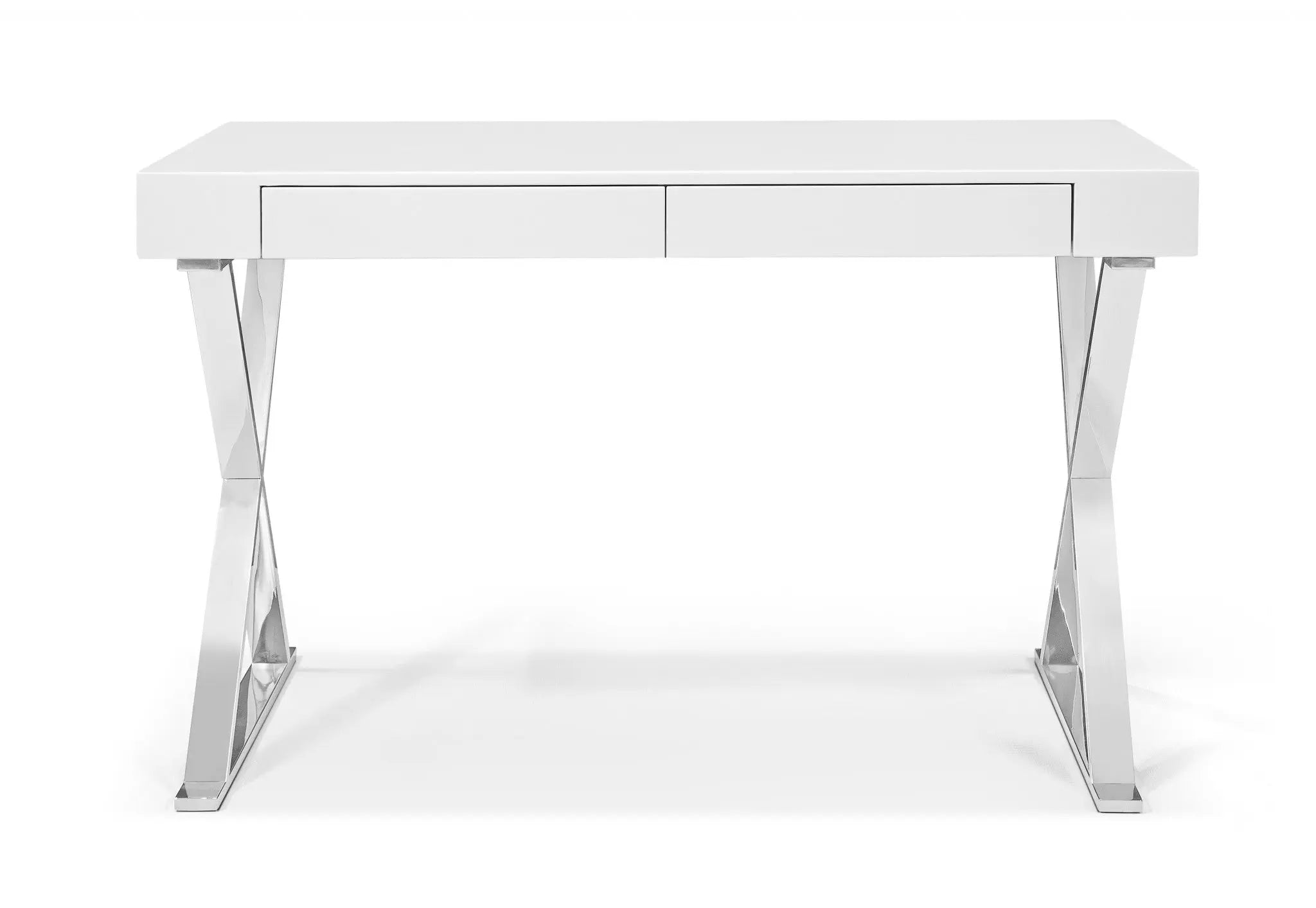 47" White and Silver Writing Desk With Two Drawers Homeroots Office