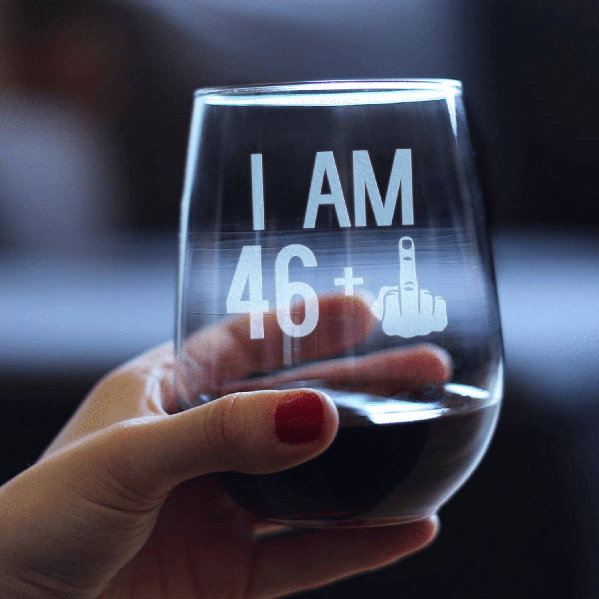 47th Birthday Gifts - 46 Middle Finger Stemless Wine Glass Bevvee