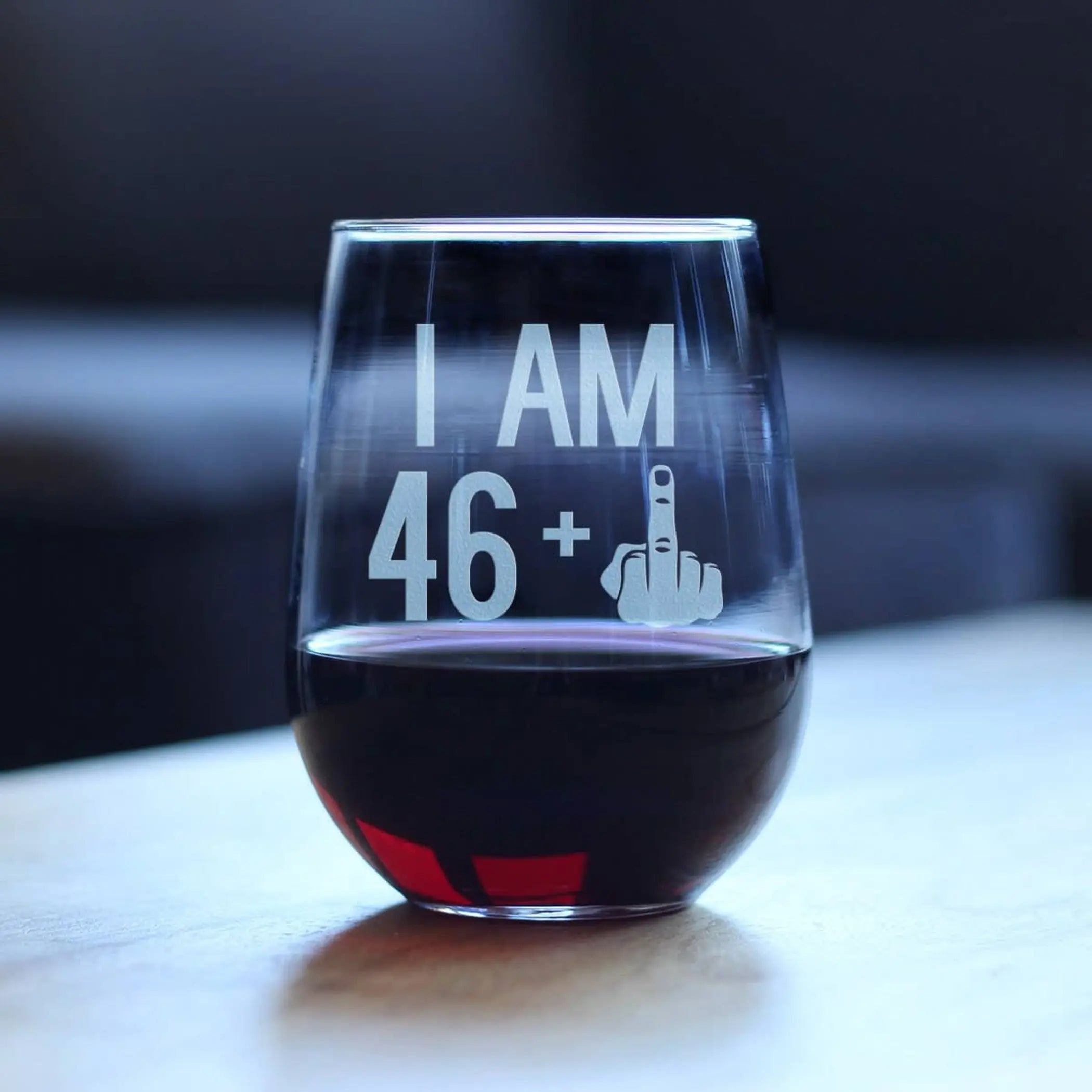 47th Birthday Gifts - 46 Middle Finger Stemless Wine Glass Bevvee