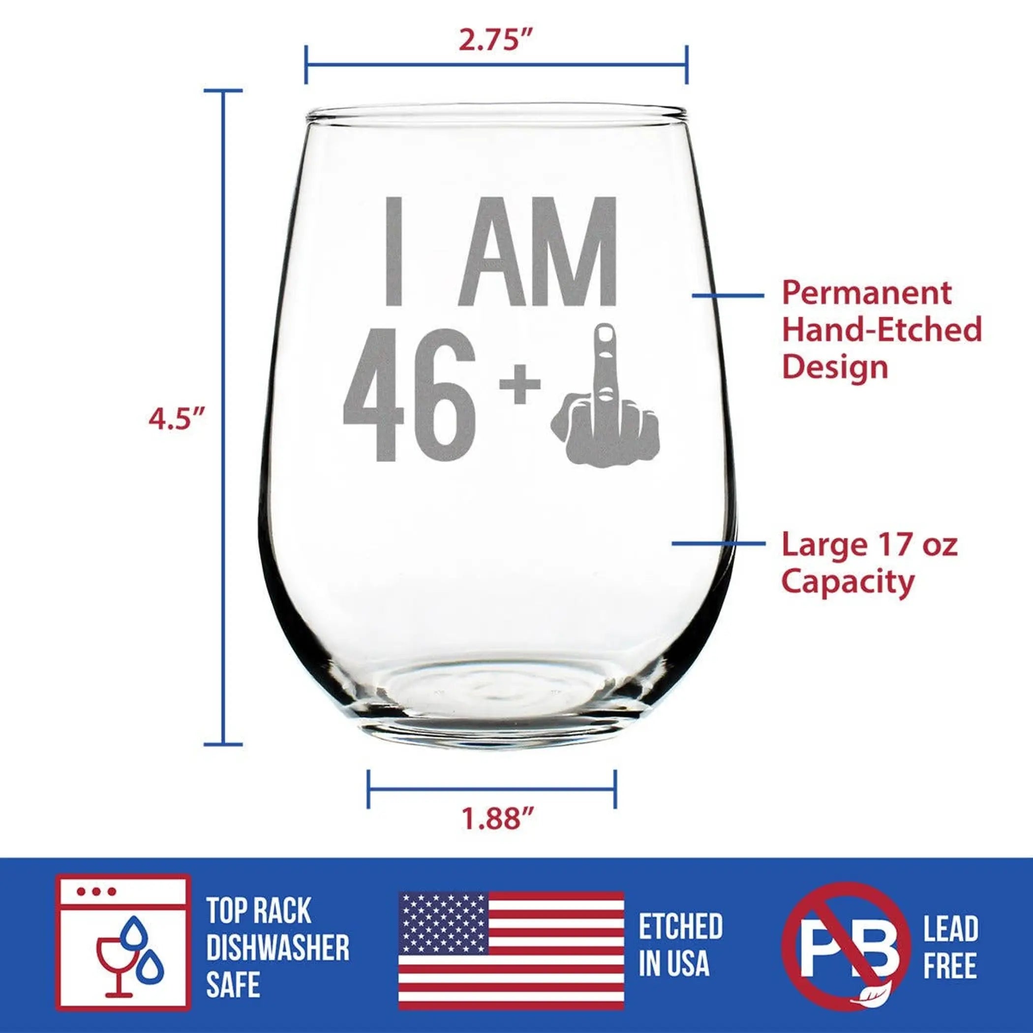47th Birthday Gifts - 46 Middle Finger Stemless Wine Glass Bevvee