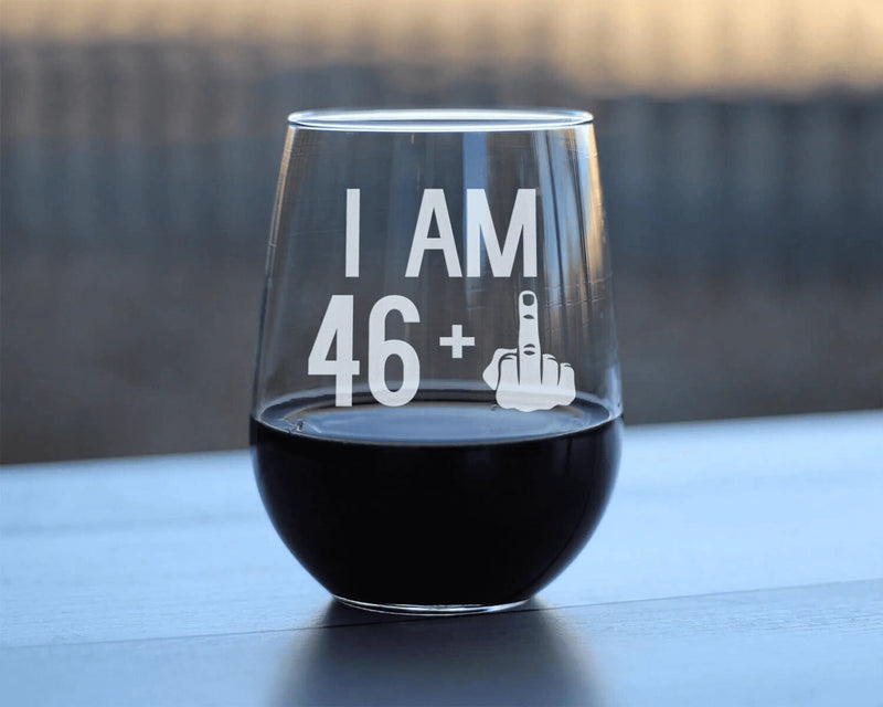 47th Birthday Gifts - 46 Middle Finger Stemless Wine Glass Bevvee