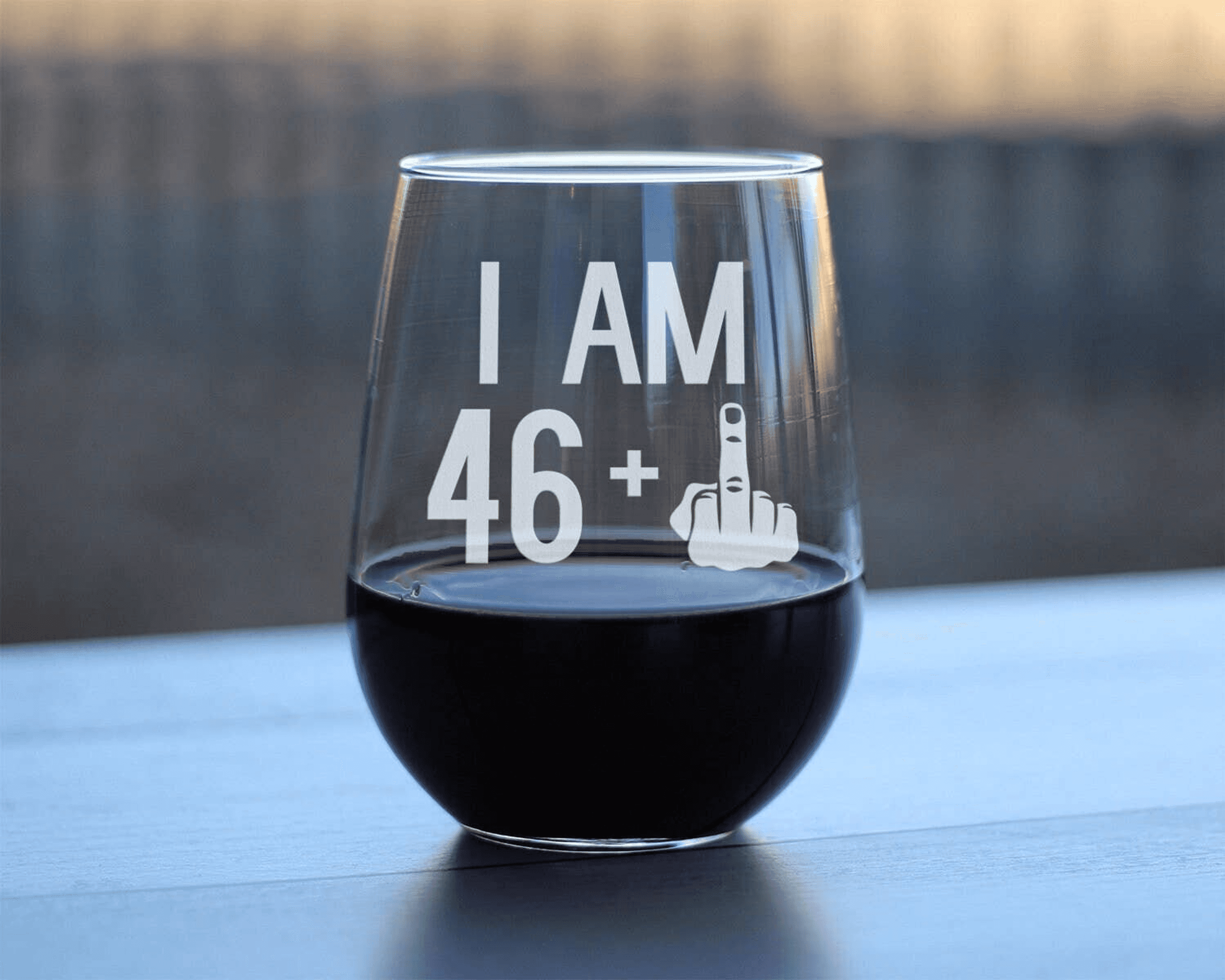 47th Birthday Gifts - 46 Middle Finger Stemless Wine Glass Bevvee