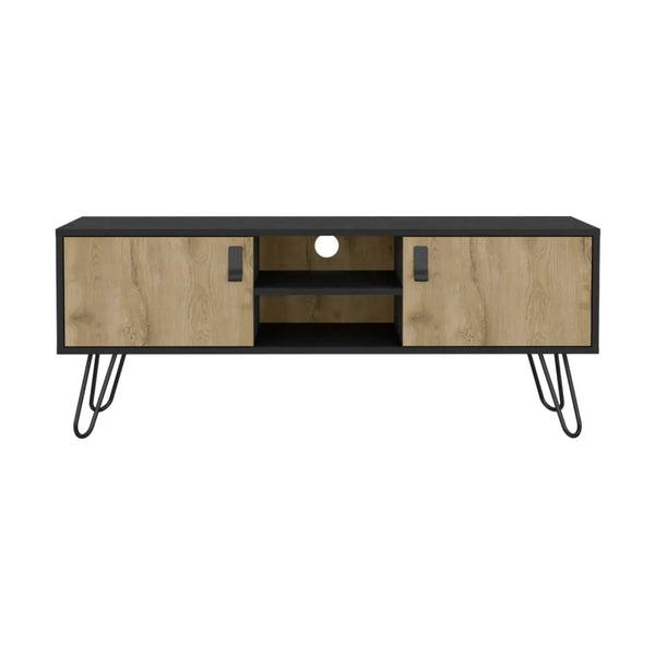 48" Beige and Black Cabinet Open And Enclosed Storage TV Stand Homeroots Living Room