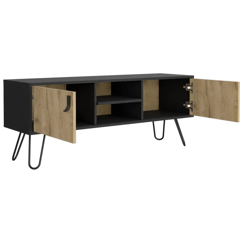 48" Beige and Black Cabinet Open And Enclosed Storage TV Stand Homeroots Living Room