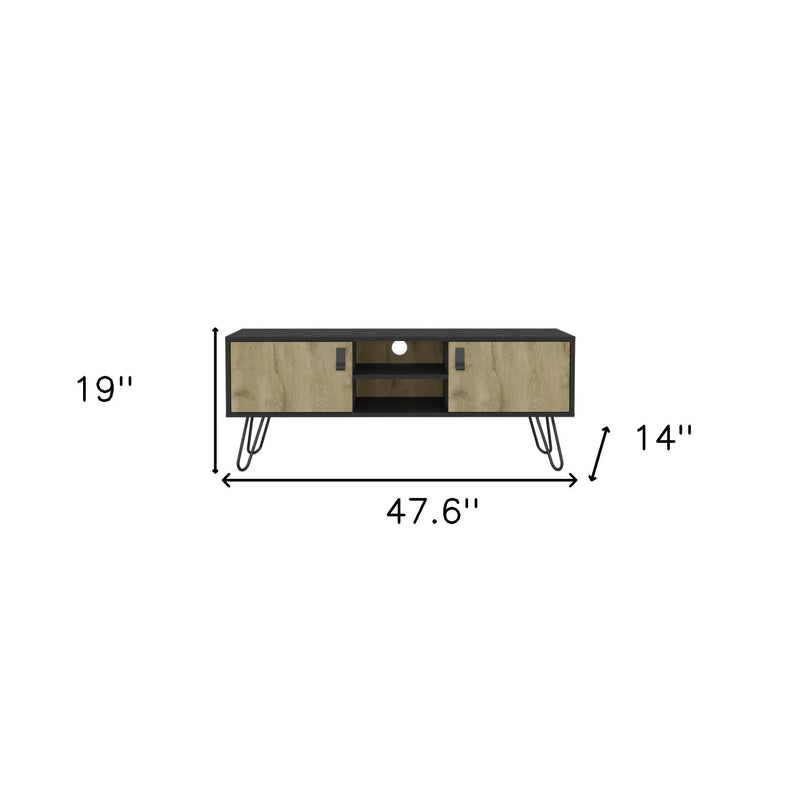 48" Beige and Black Cabinet Open And Enclosed Storage TV Stand Homeroots Living Room