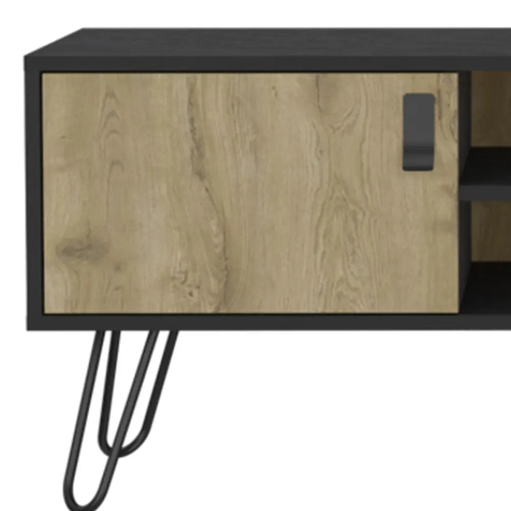 48" Beige and Black Cabinet Open And Enclosed Storage TV Stand Homeroots Living Room