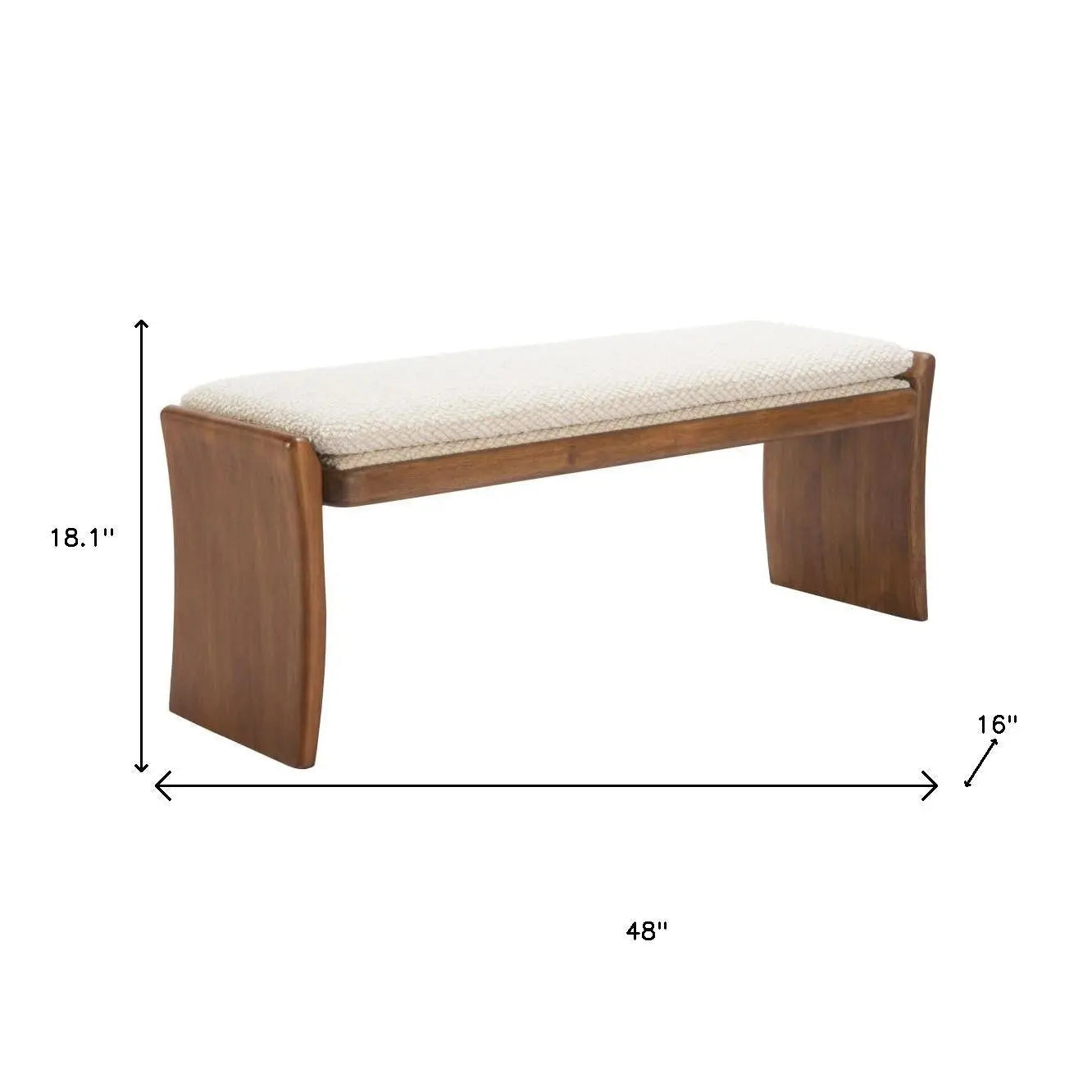 48" Beige and Brown Fabric and Solid Wood Upholstered Bench Homeroots Living Room