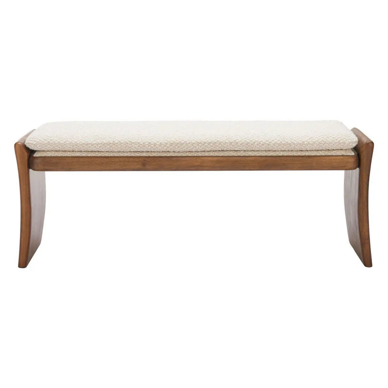 48" Beige and Brown Fabric and Solid Wood Upholstered Bench Homeroots Living Room