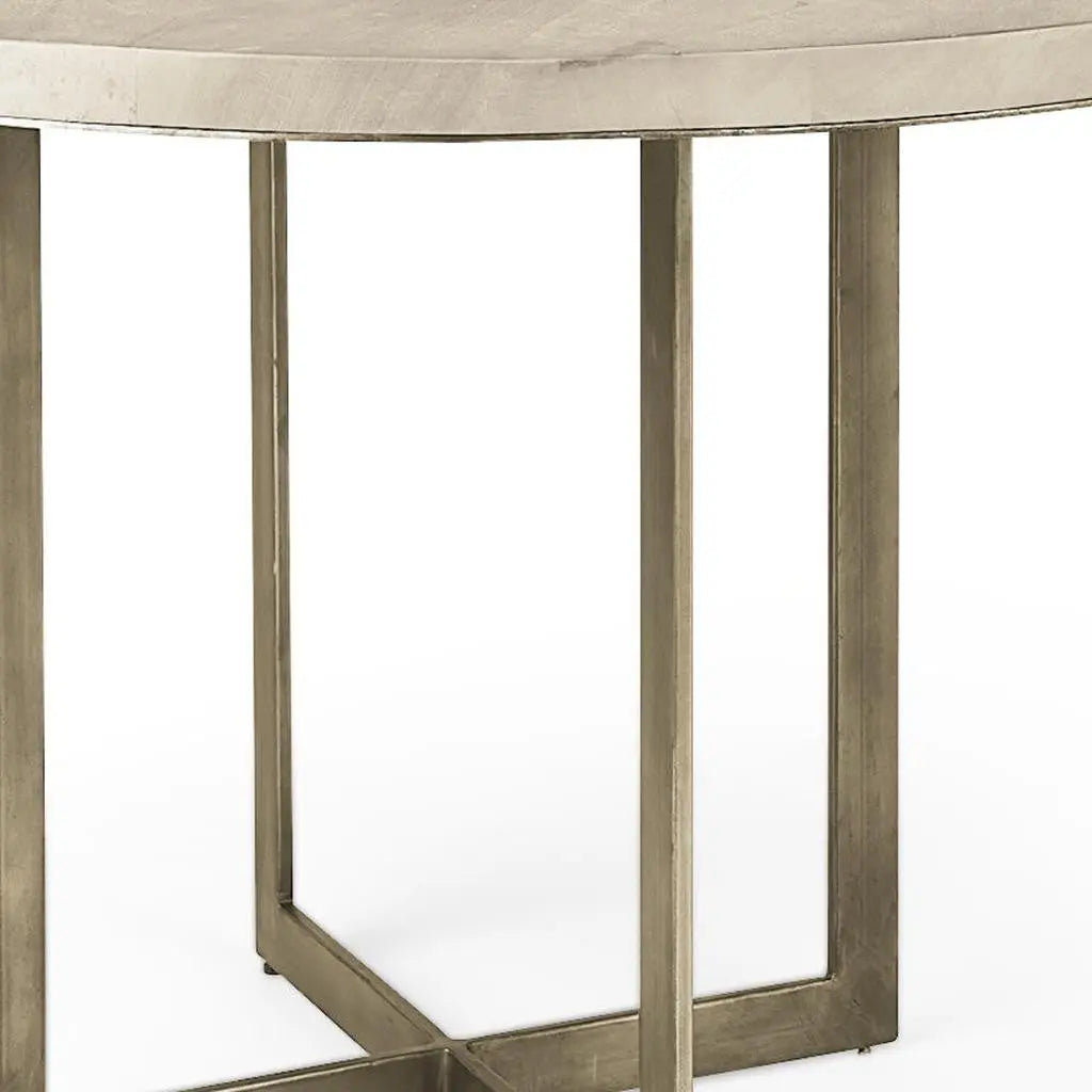 48" Beige and Gold Solid Wood and Iron Trestle Base Round Top Dining Table Homeroots Kitchen & Dining