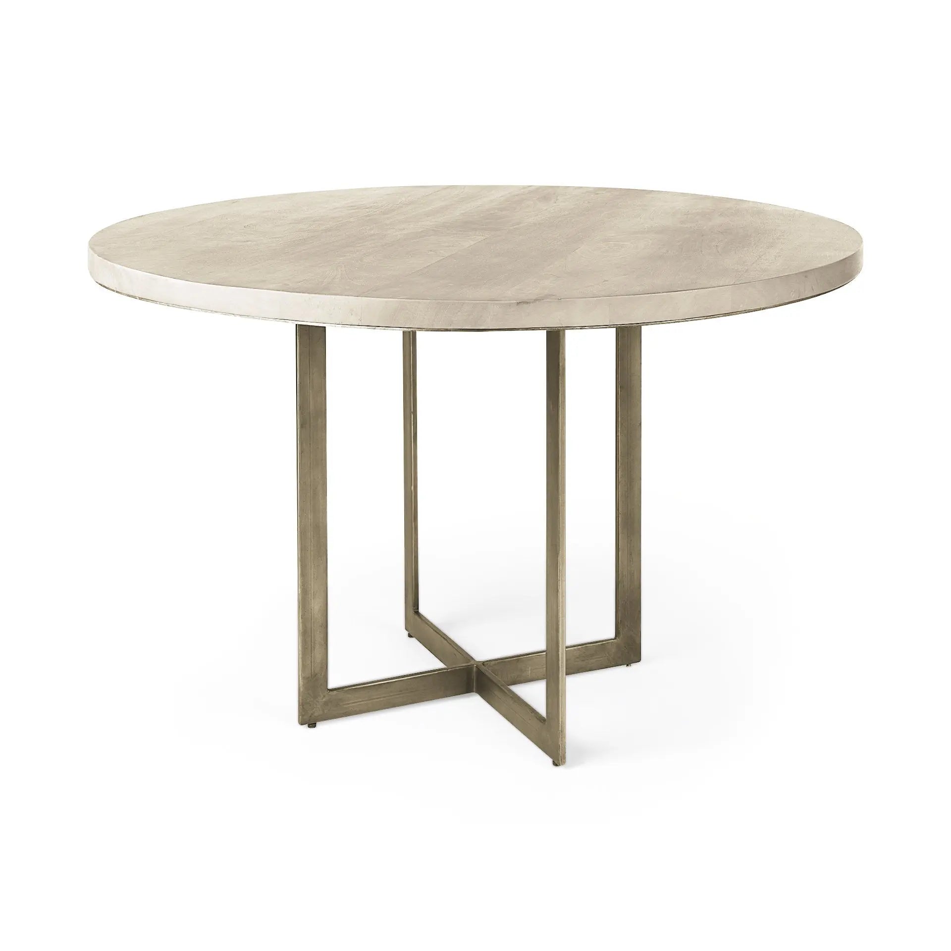48" Beige and Gold Solid Wood and Iron Trestle Base Round Top Dining Table Homeroots Kitchen & Dining